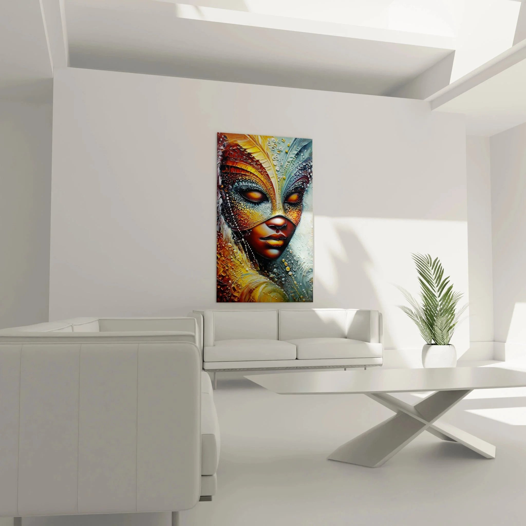 Detailaufnahme afrikanische Maske Wandbild - Ornamente und Perlen in Nahansicht