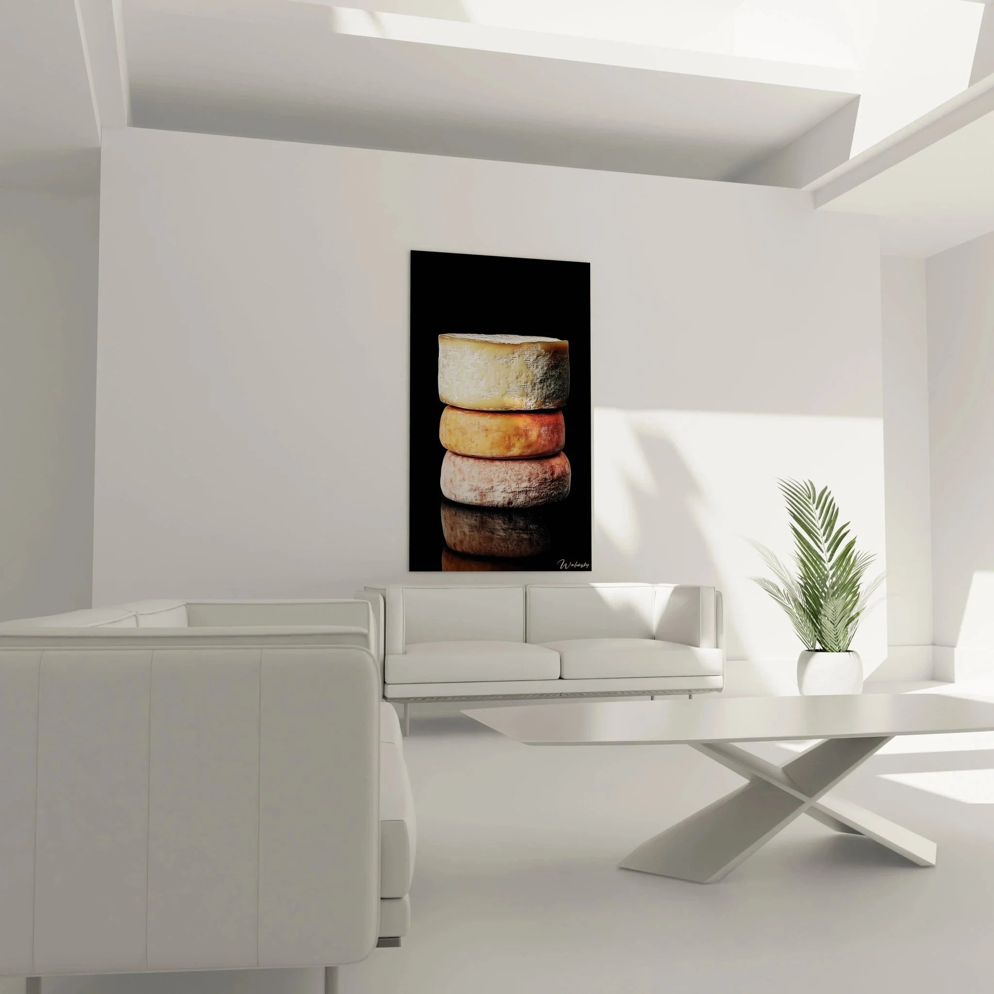 Detailaufnahme Käsestapel Wandbild - Nahaufnahme der verschiedenen Käsetexturen und Reifegrade