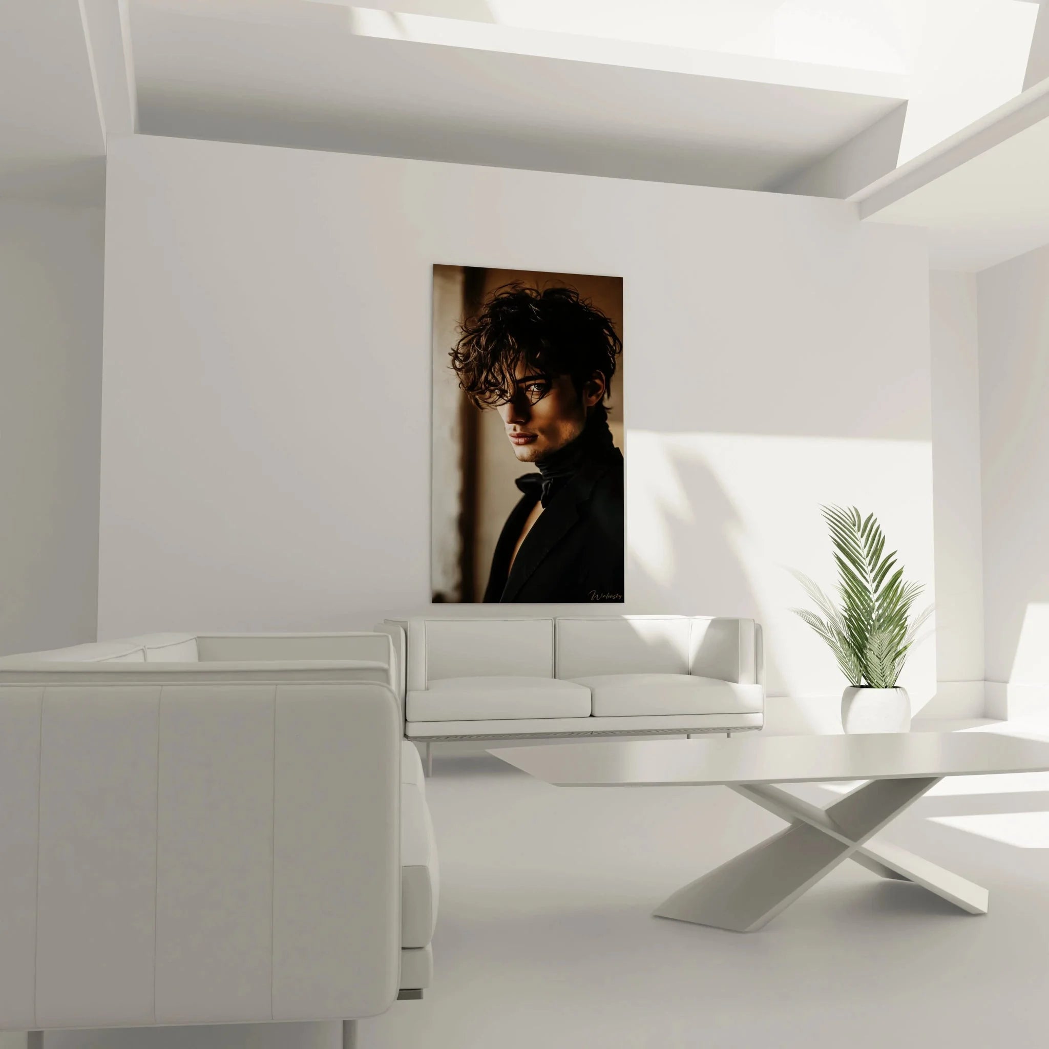 Detailaufnahme Männergesicht Wandbild mit intensivem Blick und dramatischer Lichtführung - Portrait Kunst