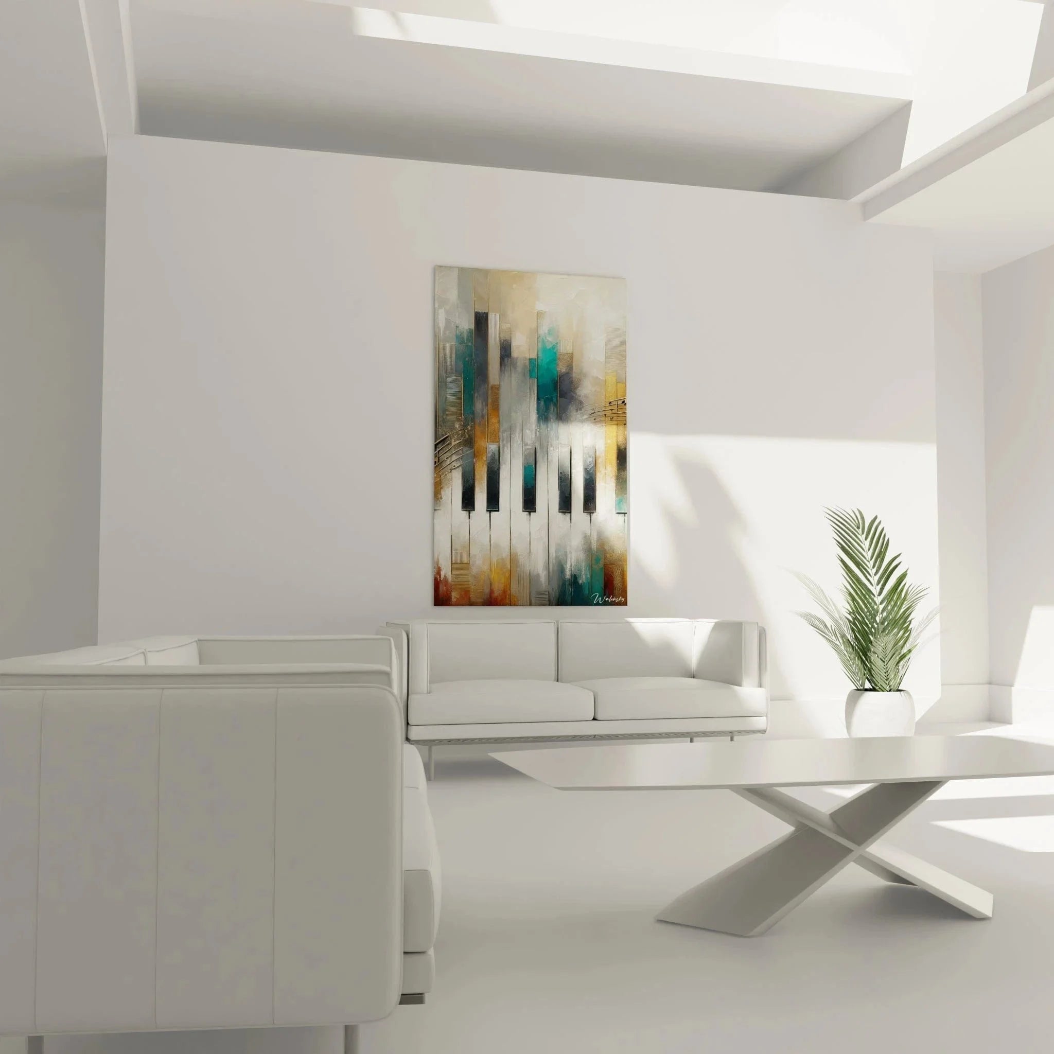 Detailaufnahme Wandbild Klavier - abstrakte Darstellung mit Klaviertasten und Farbtexturen