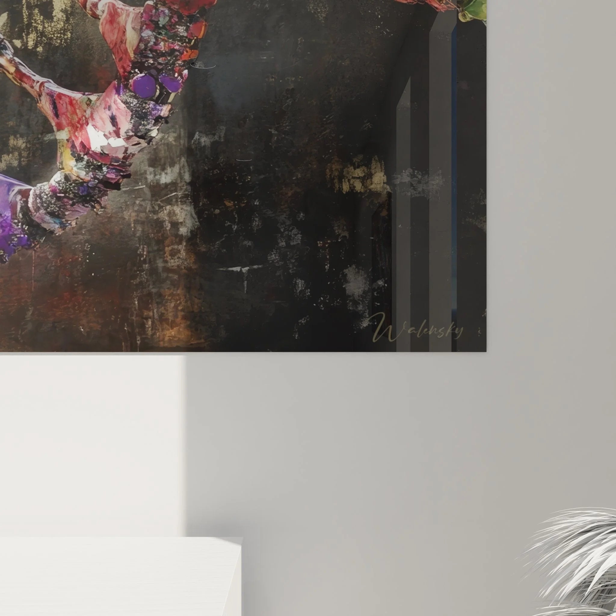 Gesamtansicht DNA-Doppelhelix Kunstwerk, farbenfrohe Wissenschaftskunst für moderne Wohnräume