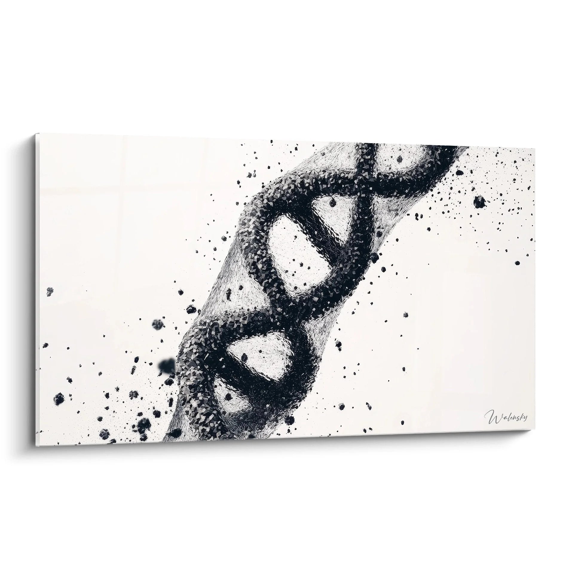 DNA Helix Wandbild schwarz weiß - moderne Wissenschaftskunst Doppelhelix Struktur genetische Dekoration