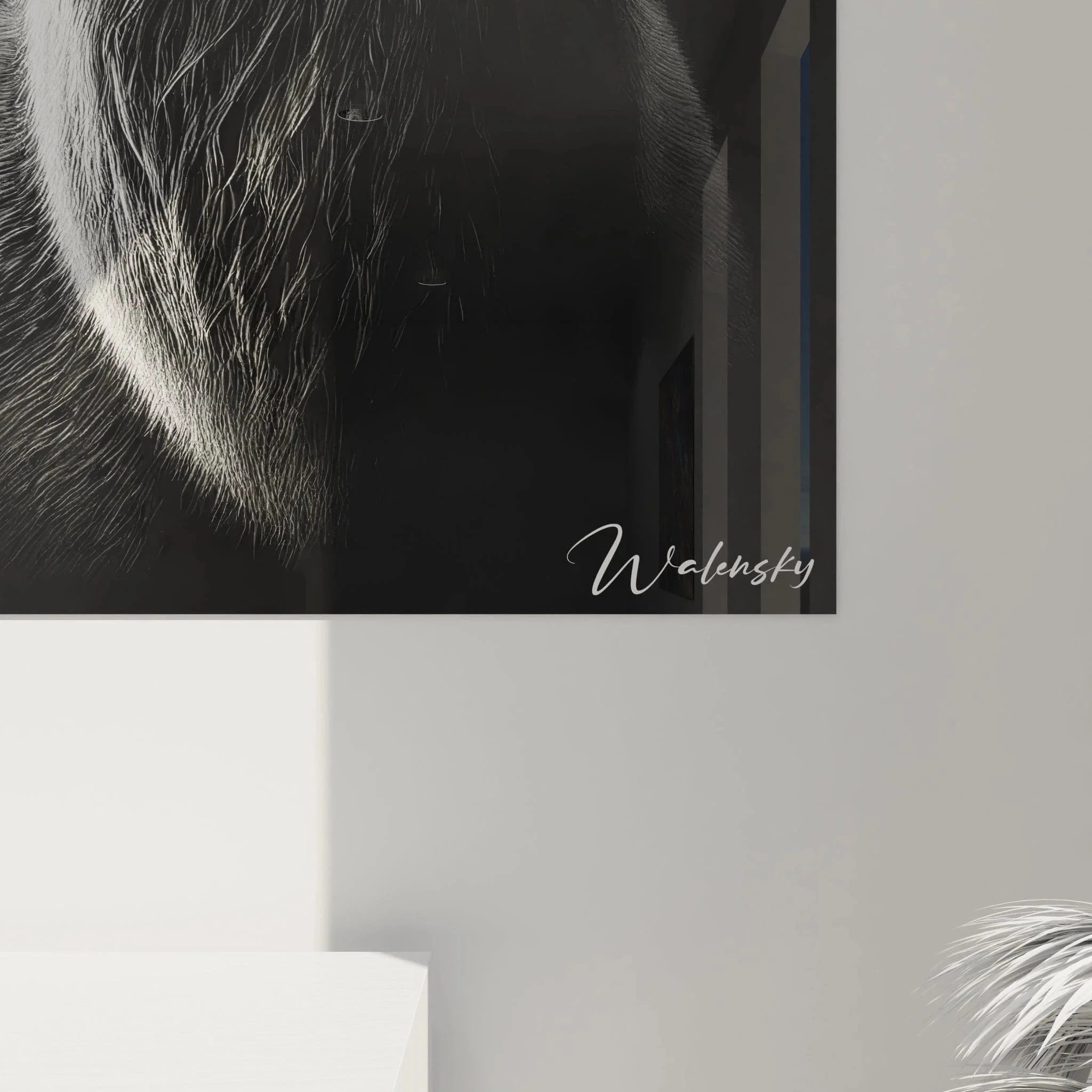 Gesamtansicht dreiteiliges Hirsch Wandbild schwarz weiß, moderne Wildlife Kunst für Wohnräume