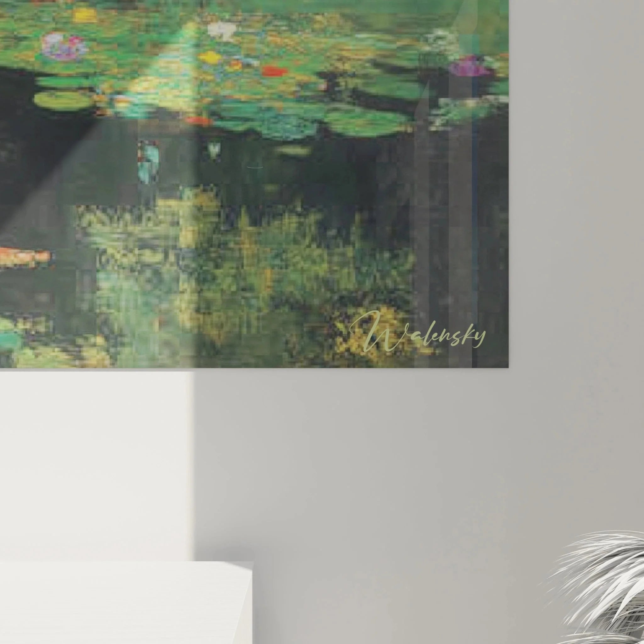 Gesamtansicht Einhorn Wandbild XXL - symbolistische Darstellung mit herbstlicher Farbpalette und Wasserlandschaft