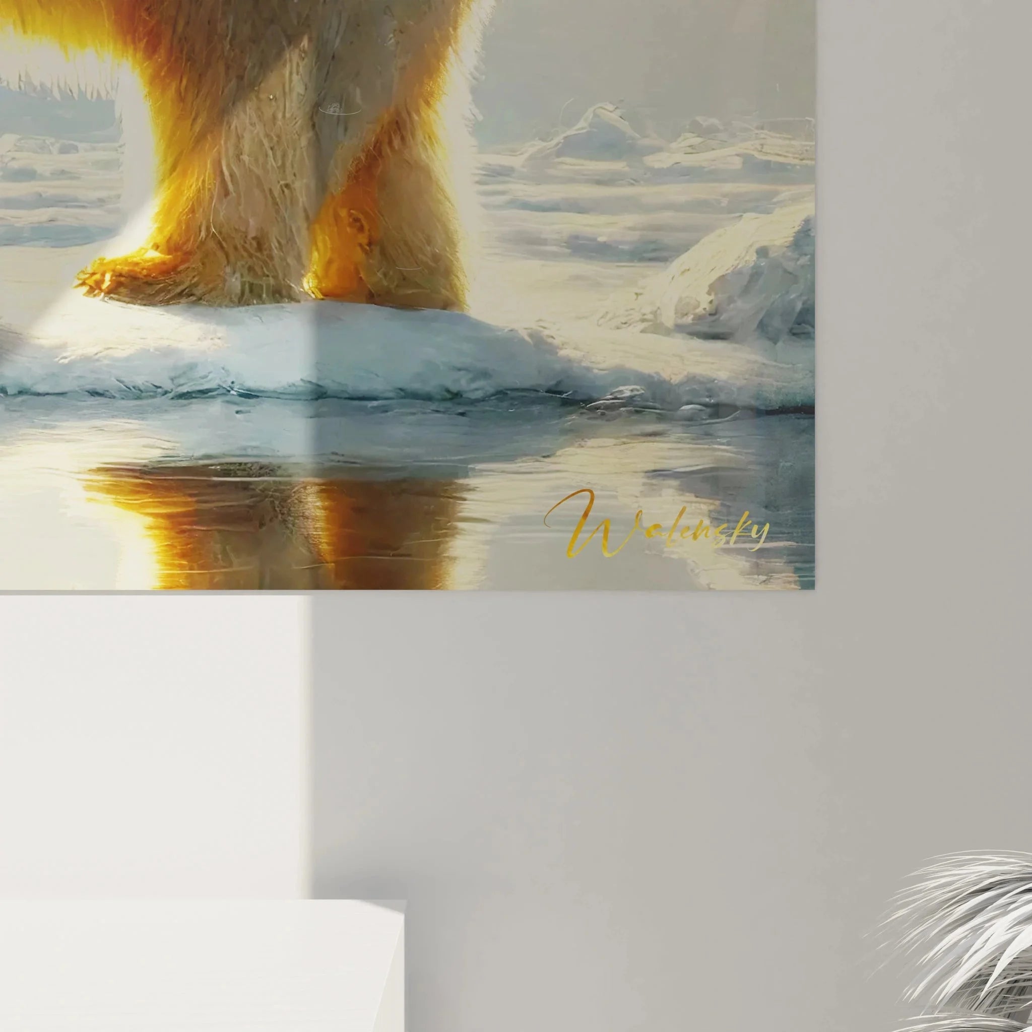 Gesamtansicht Eisbär Wandbild - komplette arktische Szene mit Familie auf schwimmender Eisscholle