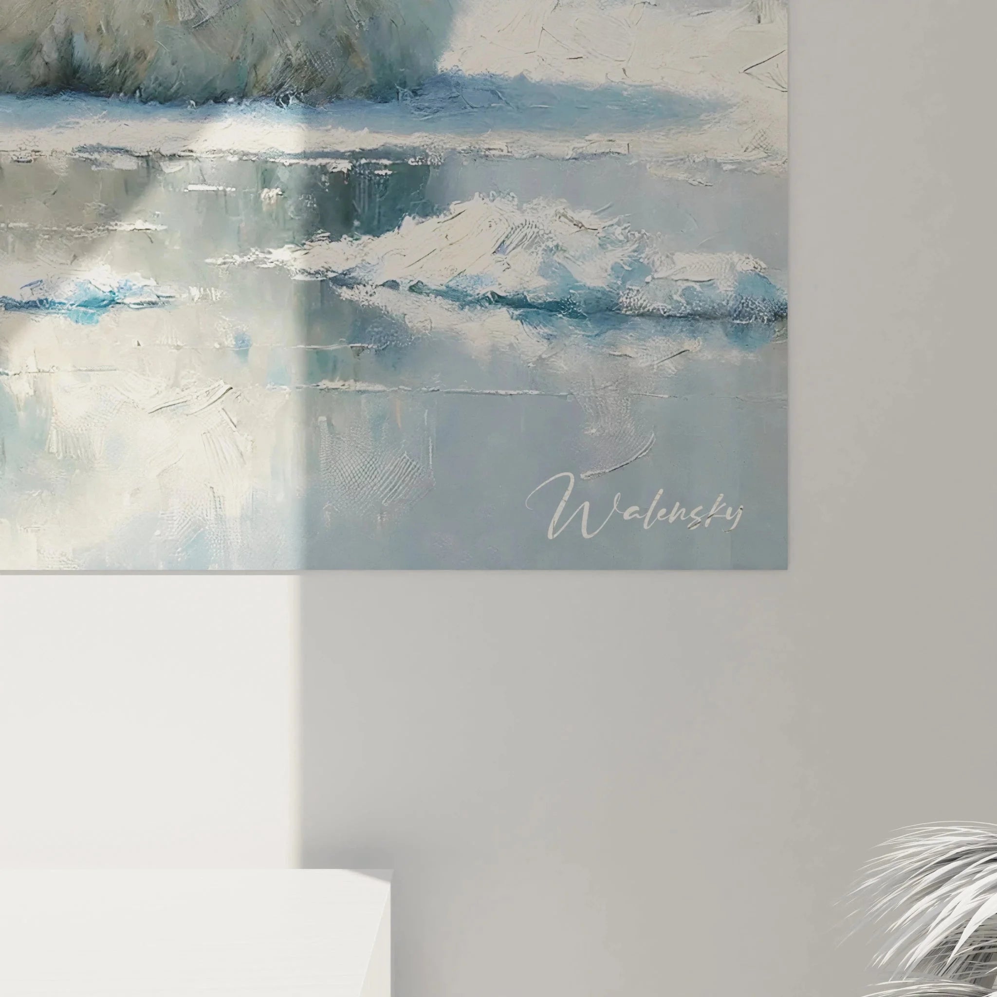 Gesamtansicht Eisbär Wandbild XXL in arktischer Eislandschaft, Premium Leinwand Kunstdruck