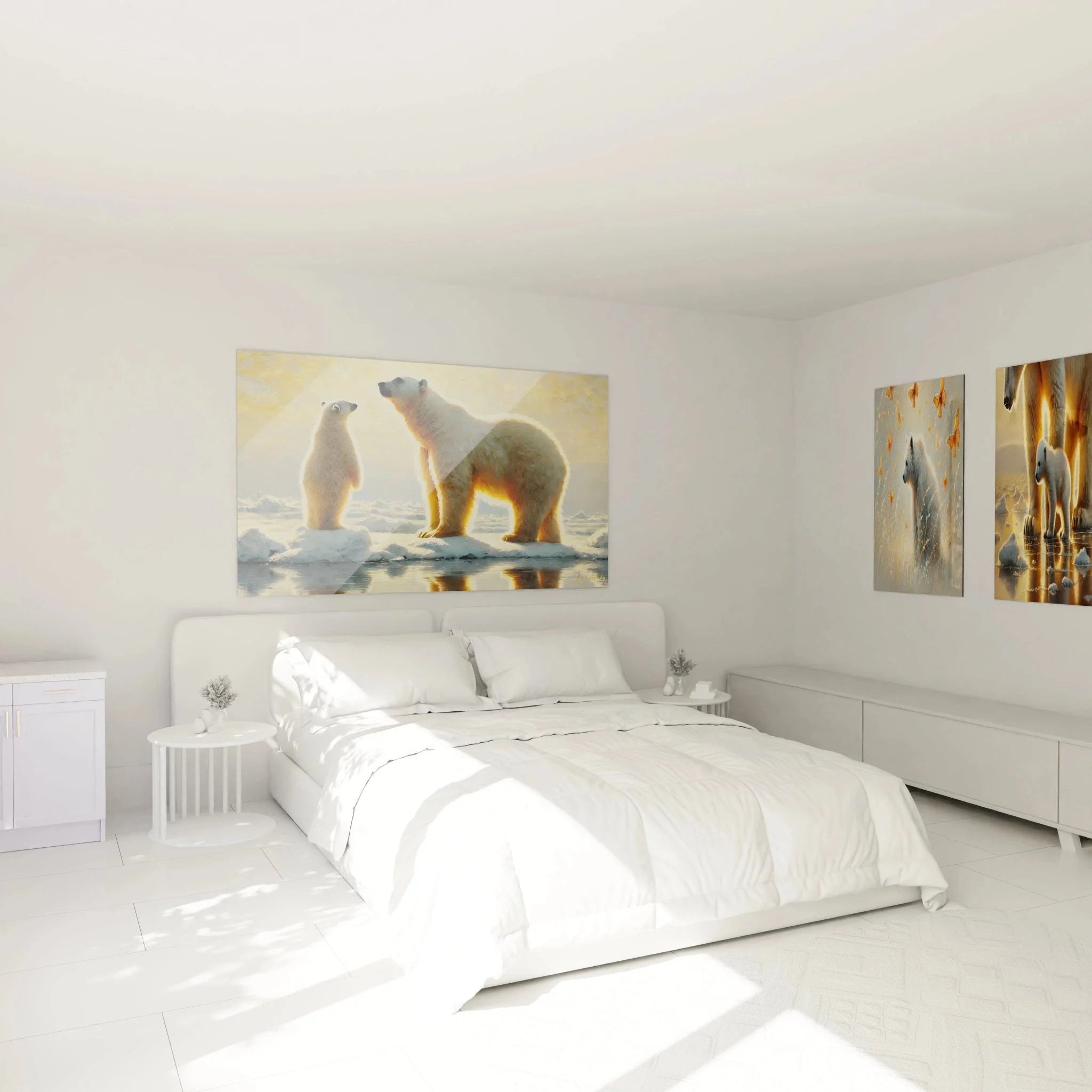 Eisbär Wandbild XXL in modernem Schlafzimmer - arktische Familie Kunstdruck Dekoration