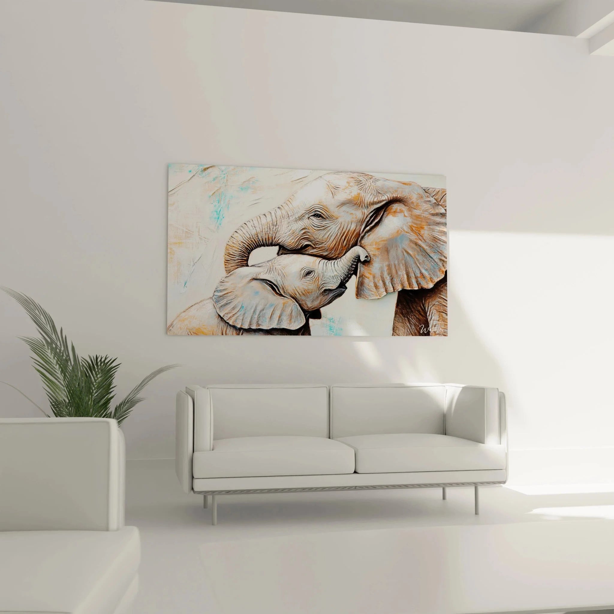 Detailansicht Elefant Wandbild zeigt realistische Textur und Augenpartie der Elefantenmutter im Kunstdruck