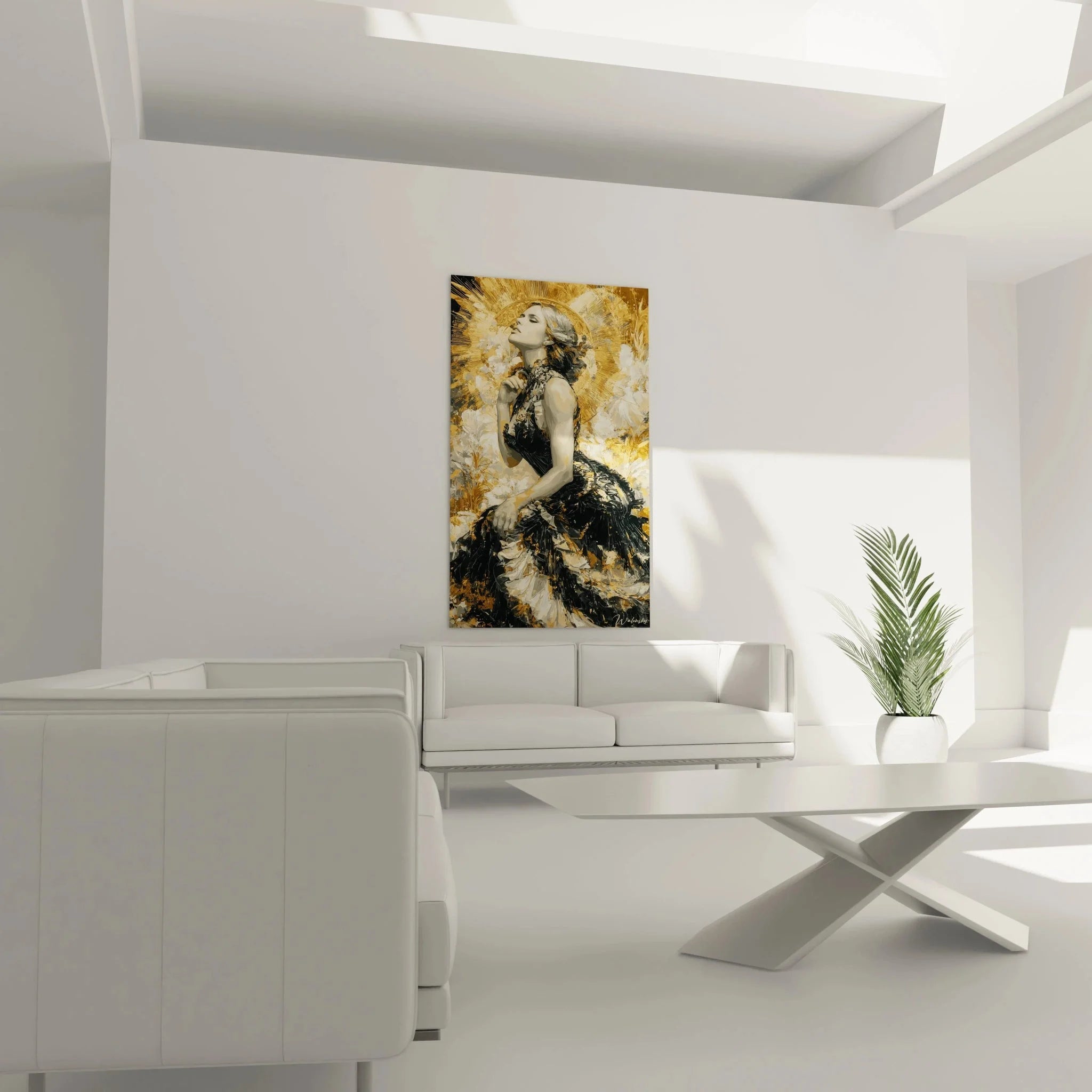 Detailaufnahme Engel Wandbild mit goldener Strahlen-Aura - Gotische Malerei Nahansicht