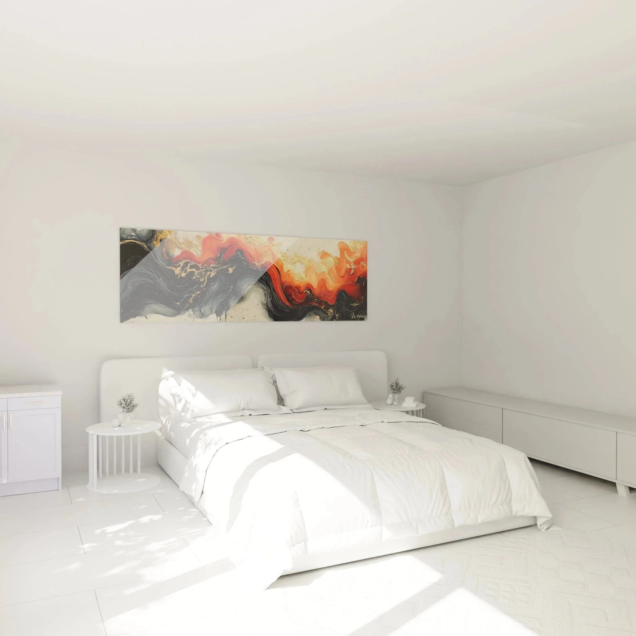 Expressionistisches Wandbild abstrakte Lavaströme als moderne Schlafzimmer Dekoration XXL Format