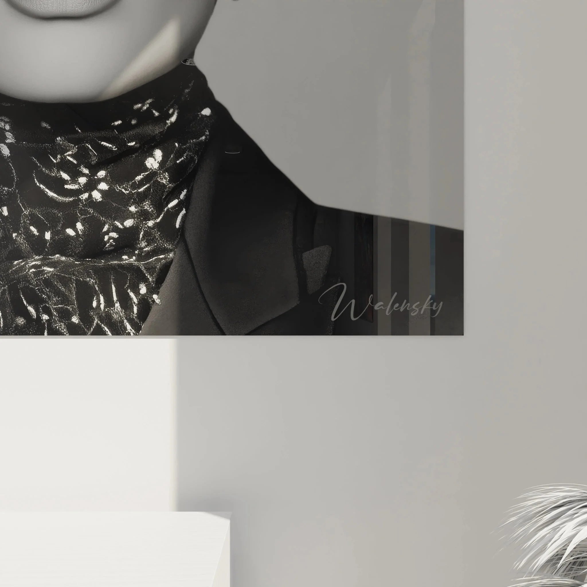 Gesamtansicht Fashion Wandbild schwarz-weiß - Zwei elegante Frauen mit Hüten als moderne Wandkunst Überblick