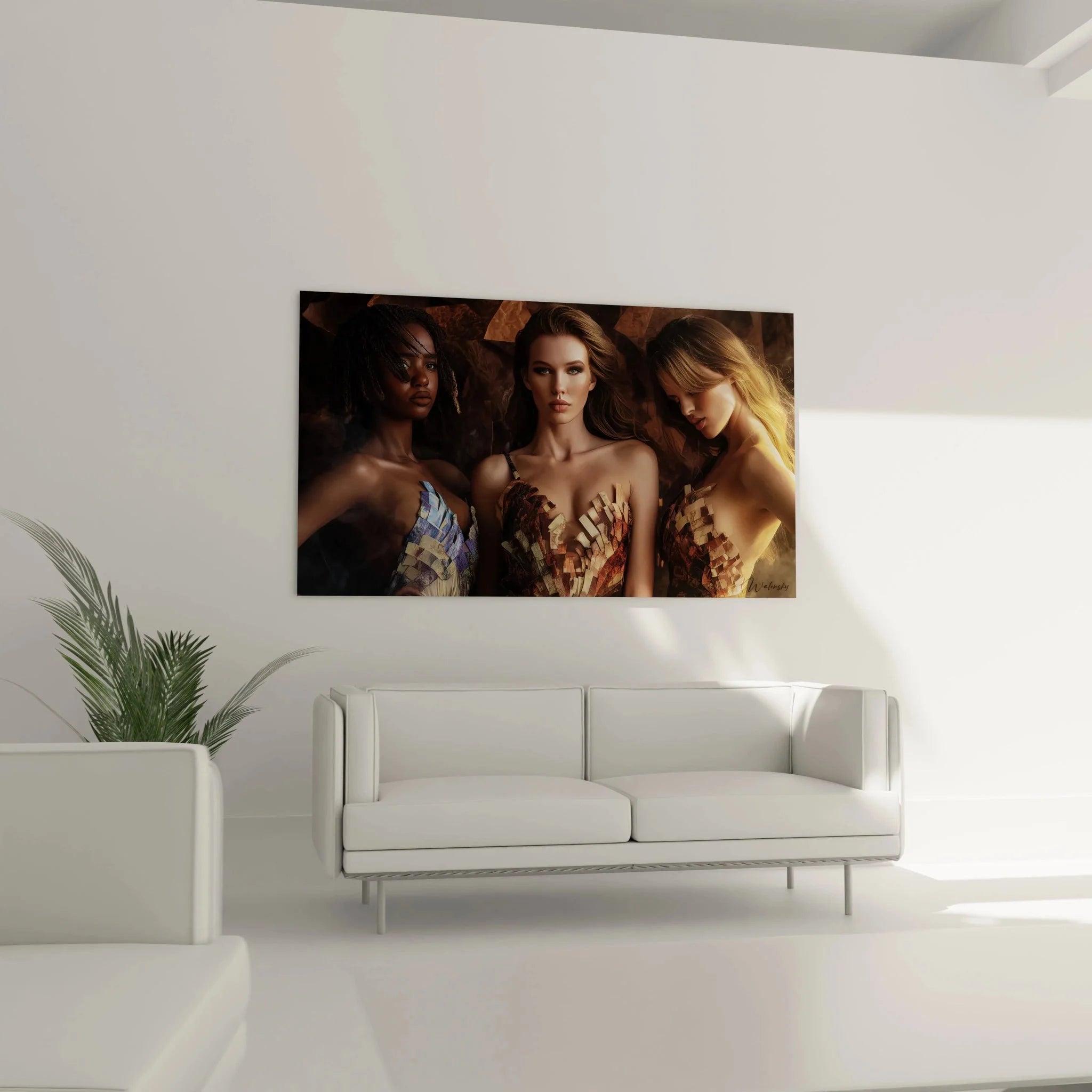 Detailaufnahme Wandbild Mode Frauen, Designer Fashion Kunst, hochwertige Couture Wanddekoration Nahansicht