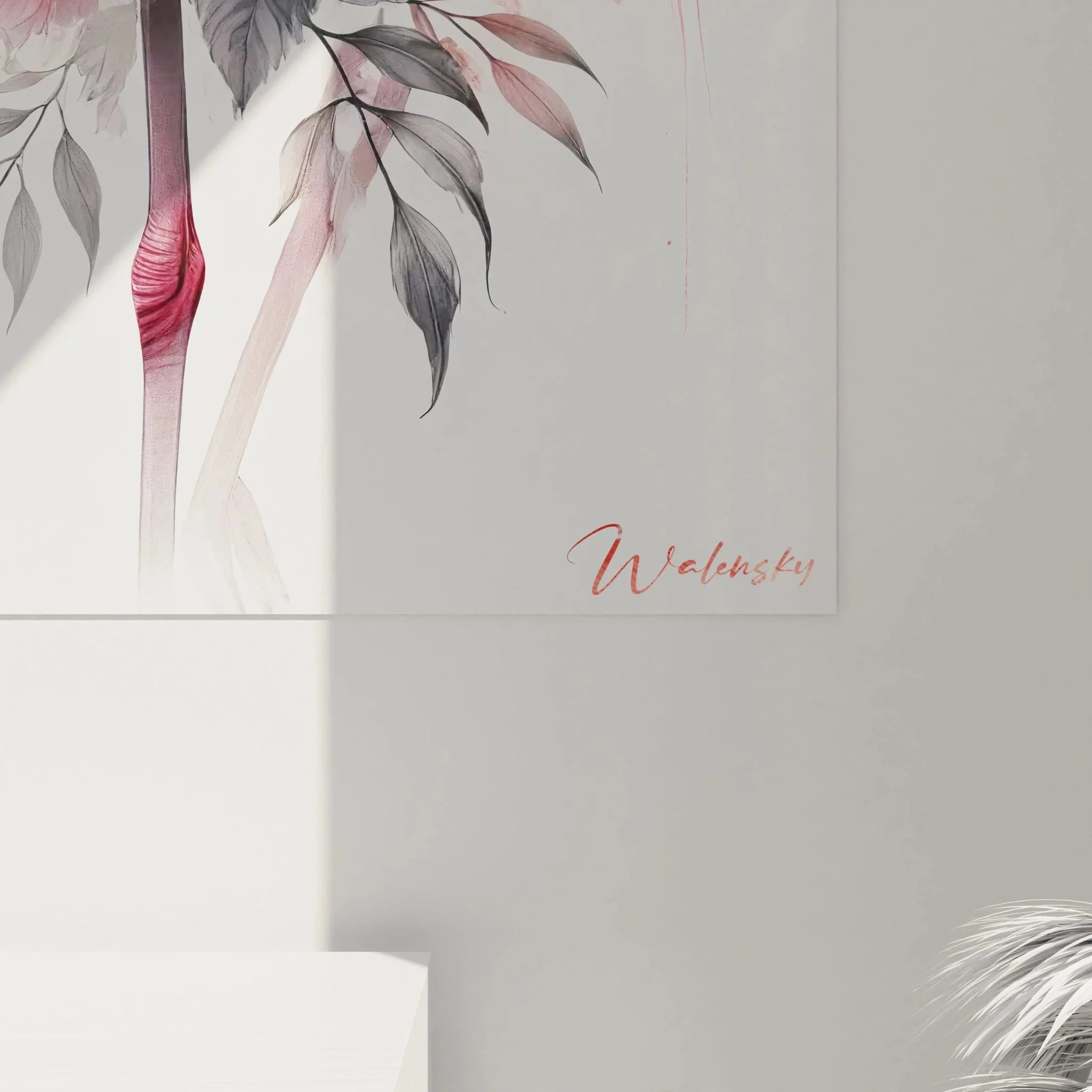 Gesamtansicht Wandbild Flamingo Komposition mit Blütenkranz und modernem Design