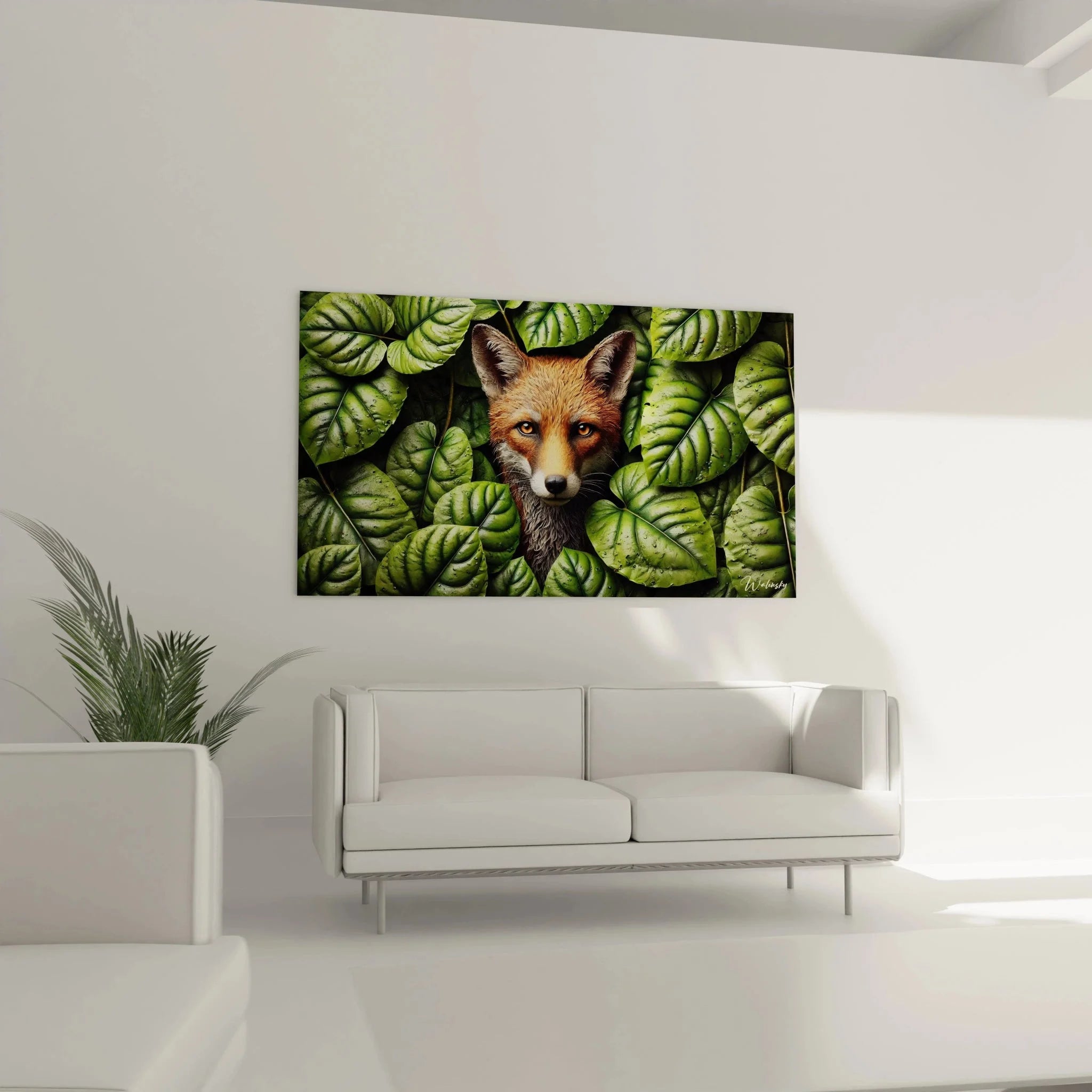 Nahaufnahme Fuchs Kunstdruck - detailreiche Darstellung mit bernsteinfarbenen Augen und rotem Fell