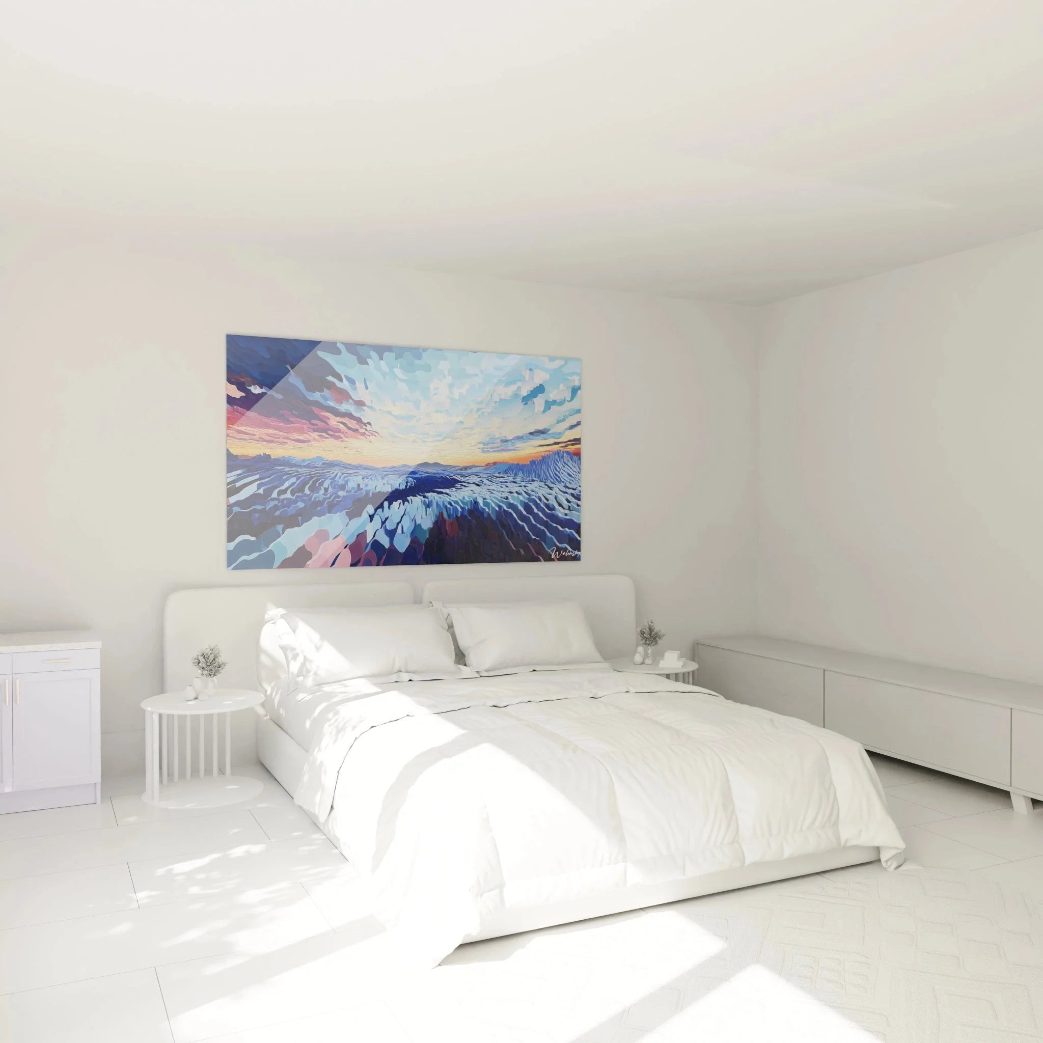 Gebirgsmeer Wandbild in modernem Schlafzimmer romantische blaue Berglandschaft Wanddekoration