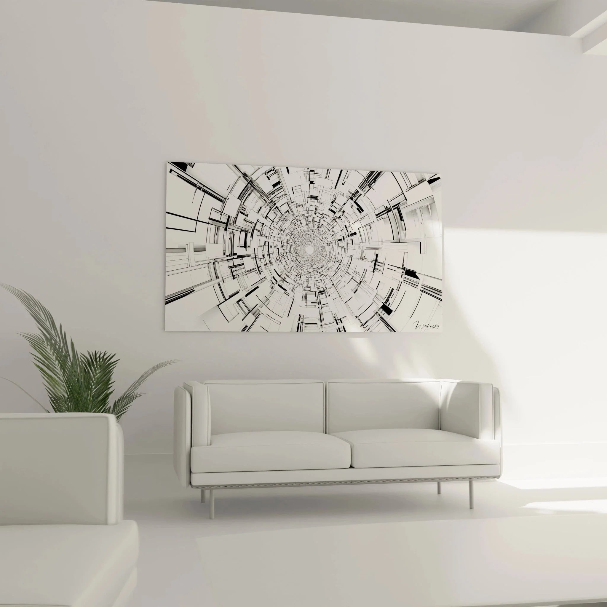 Detailansicht geometrische Spirale Wandbild schwarz weiß Struktur