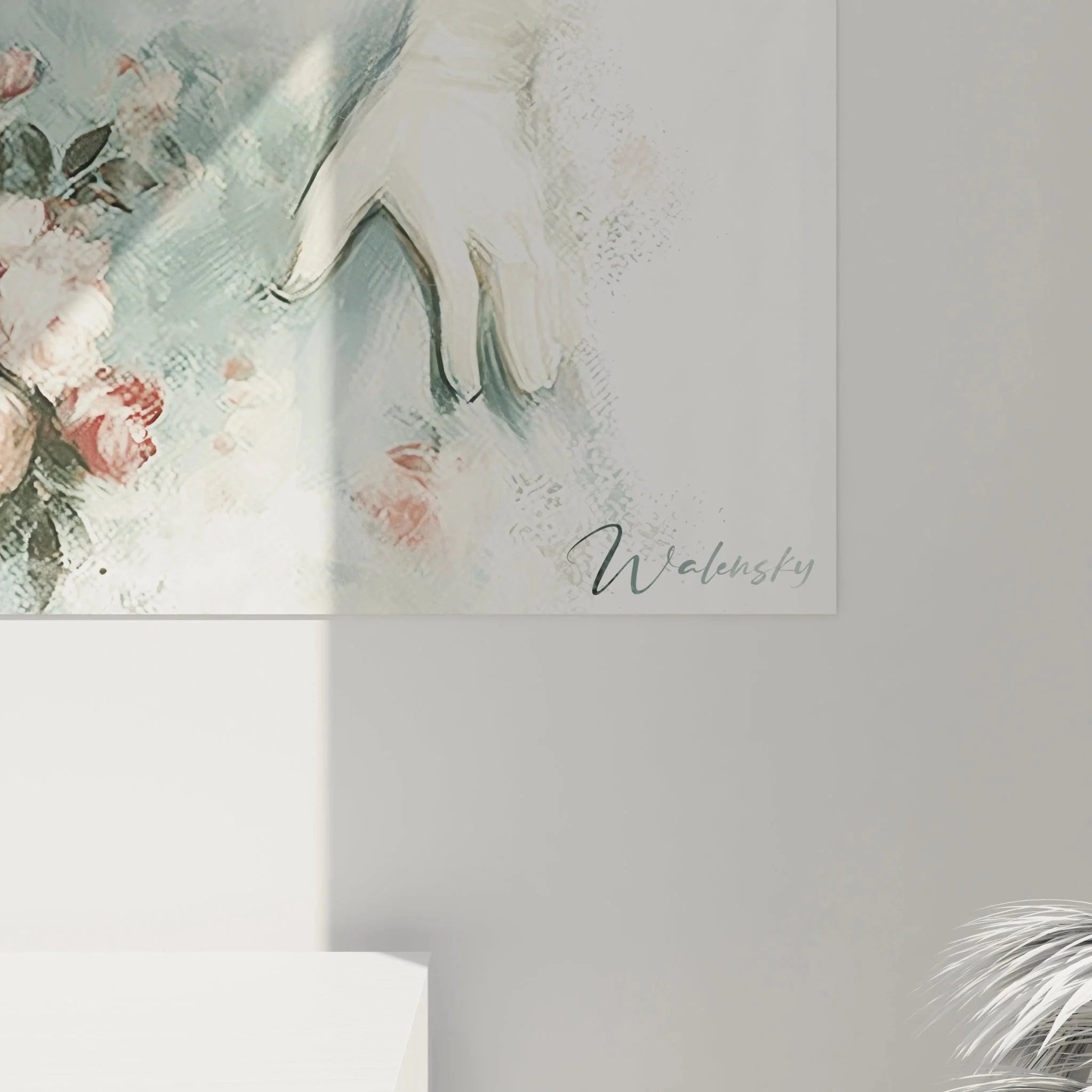 Gesamtansicht Wandbild Vintage Mode Dame mit Rosenstrauß als edle Wanddekoration