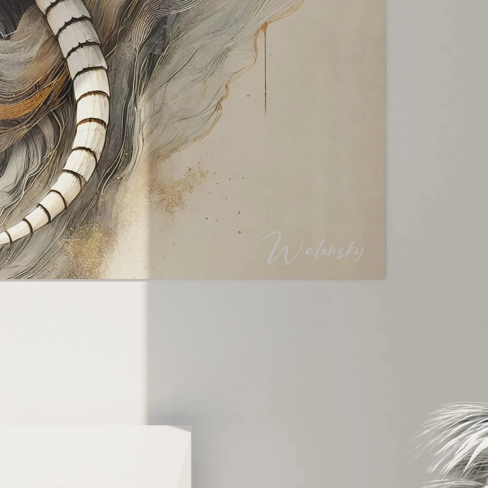 Gesamtansicht abstrakte Gürteltier Kunst mit expressiven Pinselstrichen und geometrischen Elementen