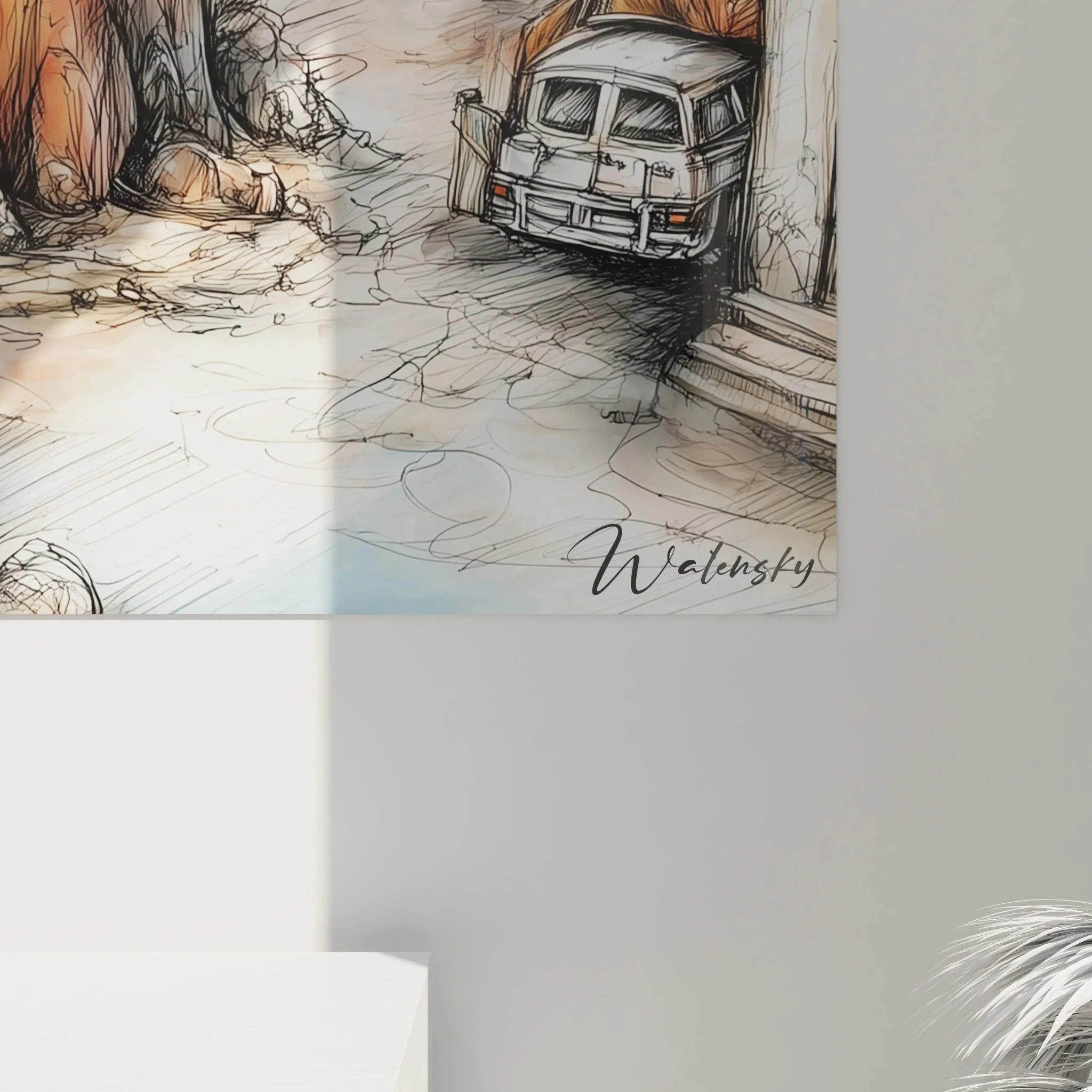 Gesamtansicht Afrika Wandbild Baobab mit authentischer Dorfszene als Premium Kunstdruck XXL Wanddekoration