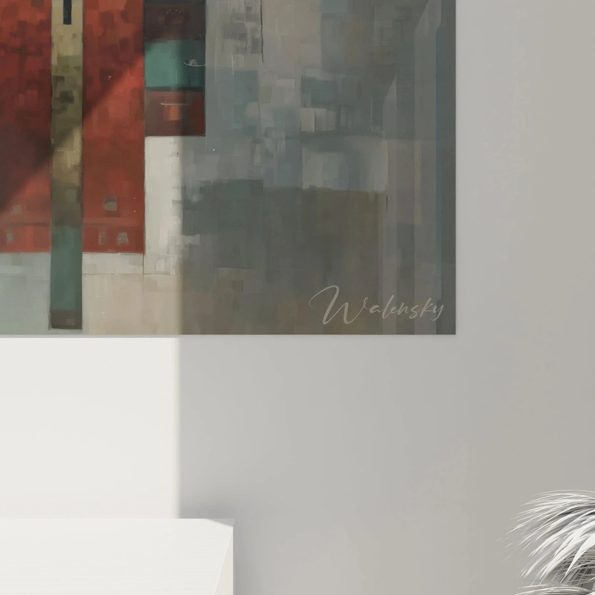 Gesamtansicht Wandbild abstrakte afrikanische Stammesmaske in moderner geometrischer Komposition