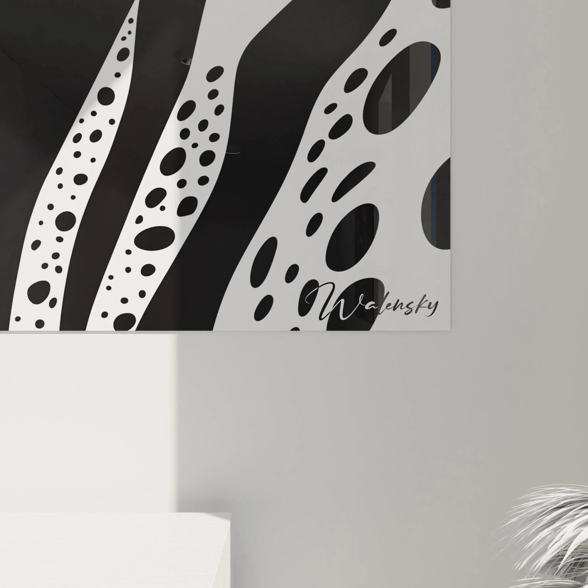 Gesamtansicht abstraktes Dalmatiner Wandbild XXL mit dynamischer Punkte-Komposition für moderne Raumgestaltung