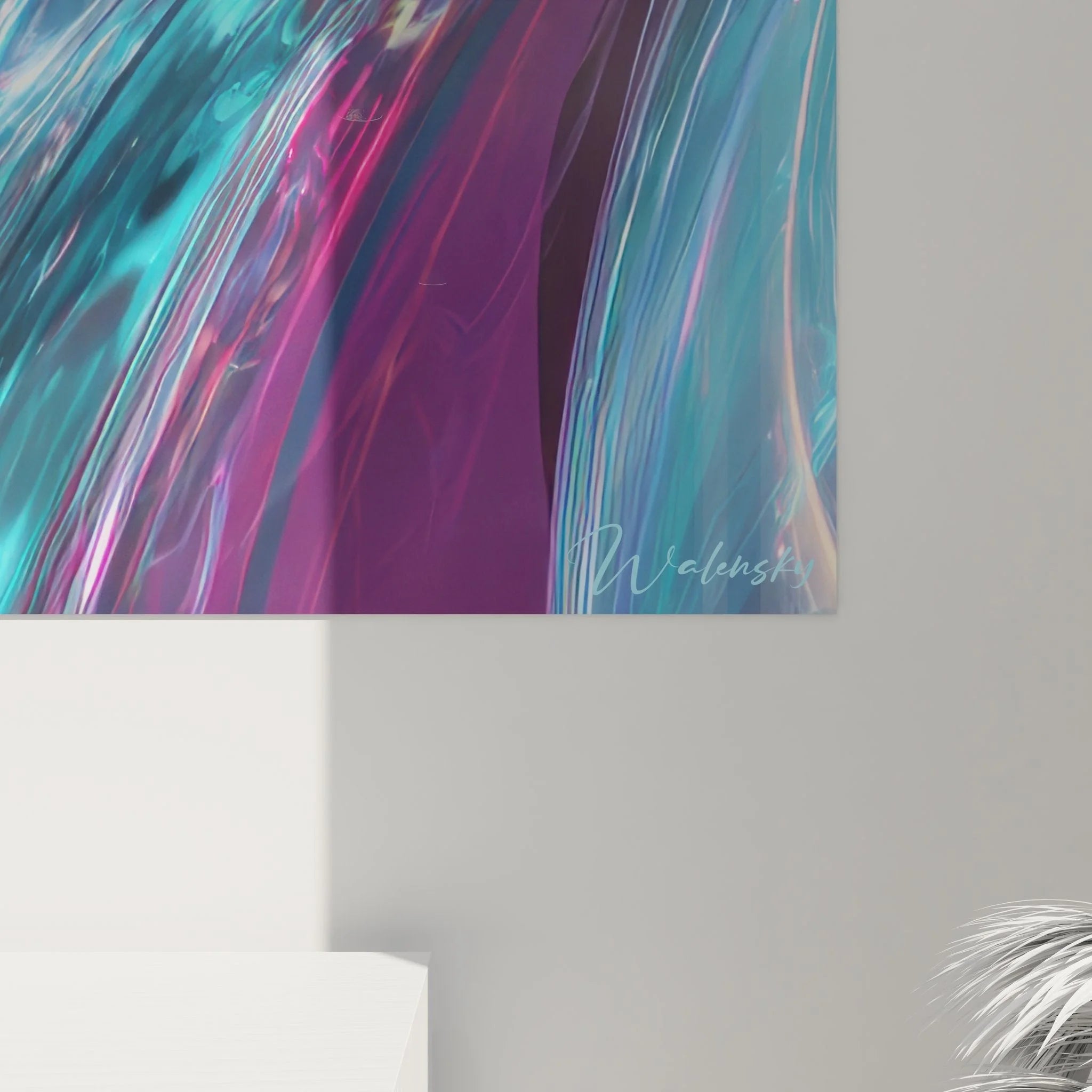 Gesamtansicht futuristisches Wandbild holografische Strukturen - Abstrakte Raumgestaltung