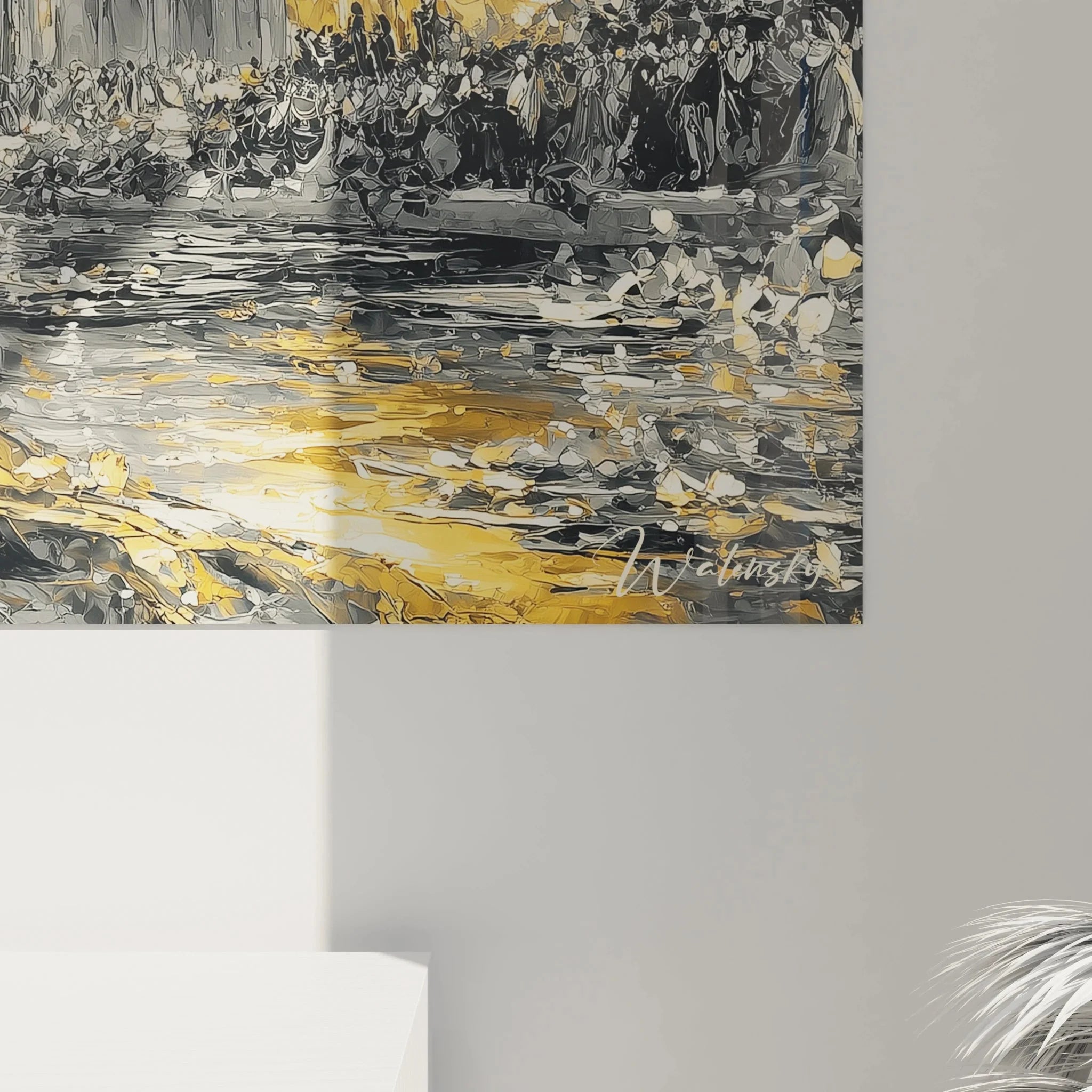 Gesamtansicht Wandbild gotische Kathedrale mit Dame - komplette Gotik Kunstdarstellung Herbstszene