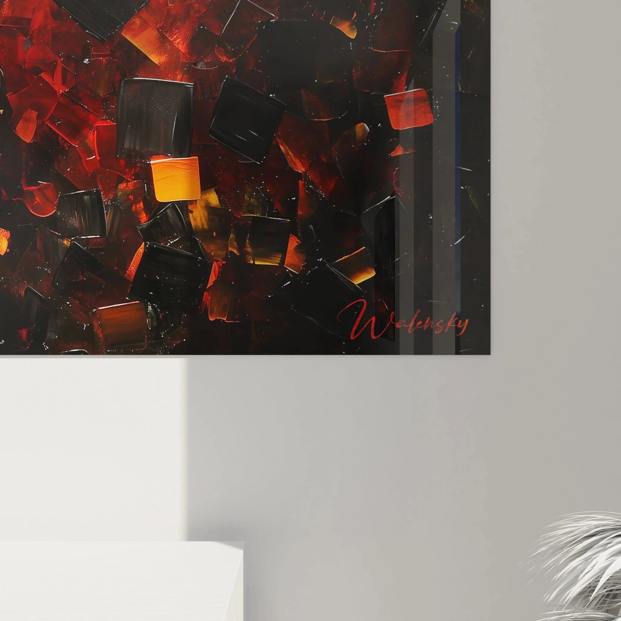 Gesamtansicht kubistisches Wandbild abstrakte Würfel Komposition moderne geometrische Wandkunst XXL Format