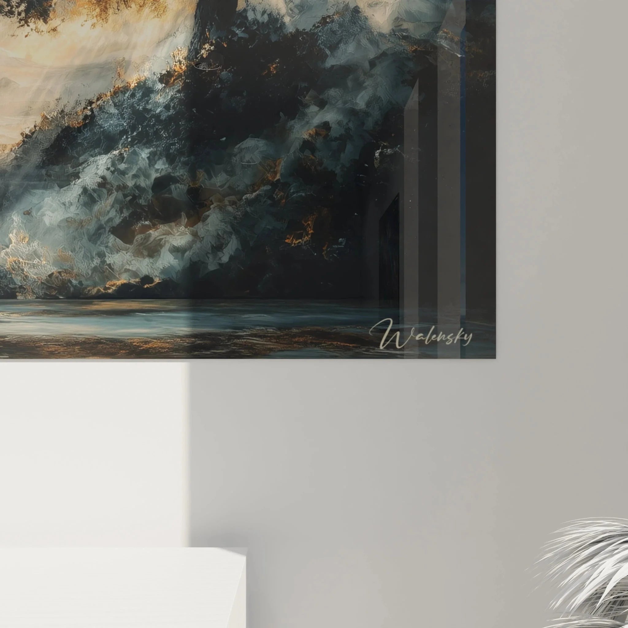 Gesamtansicht Wandbild mystische Landschaft mit Baum und Sturm - gotische Wanddekoration