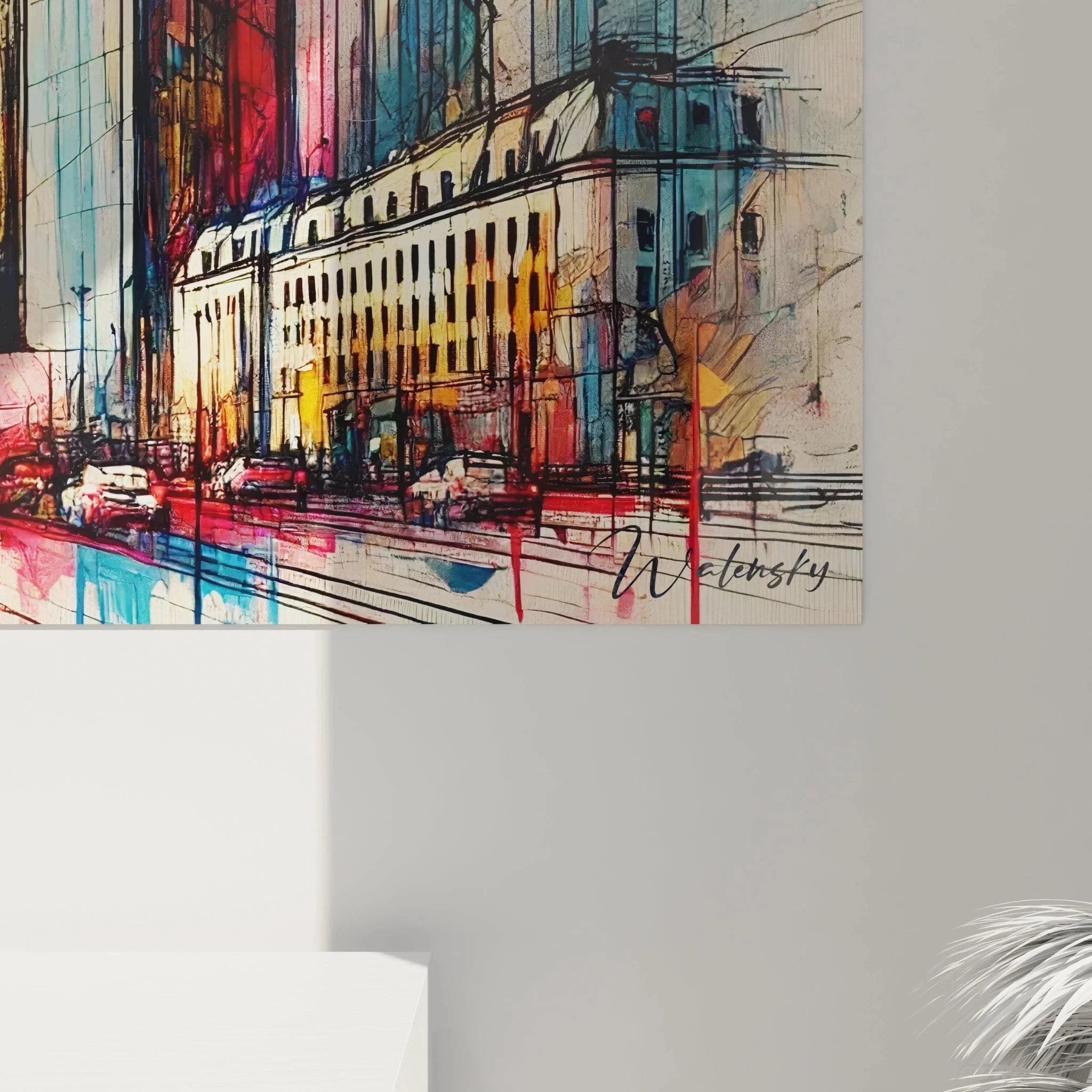 Gesamtansicht Paris Wanddekoration mit urbaner Skyline und abstrakter Farbgestaltung