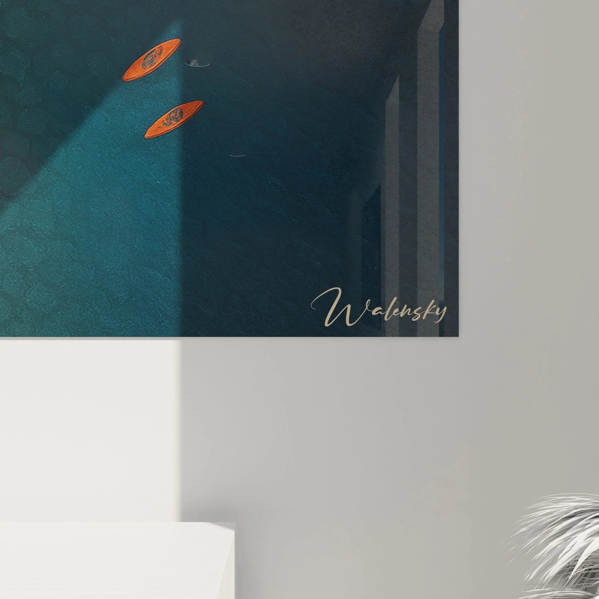 Gesamtansicht Wandbild Pool Luftaufnahme mit Goldfischen - moderne Pooldekoration für Wohnräume