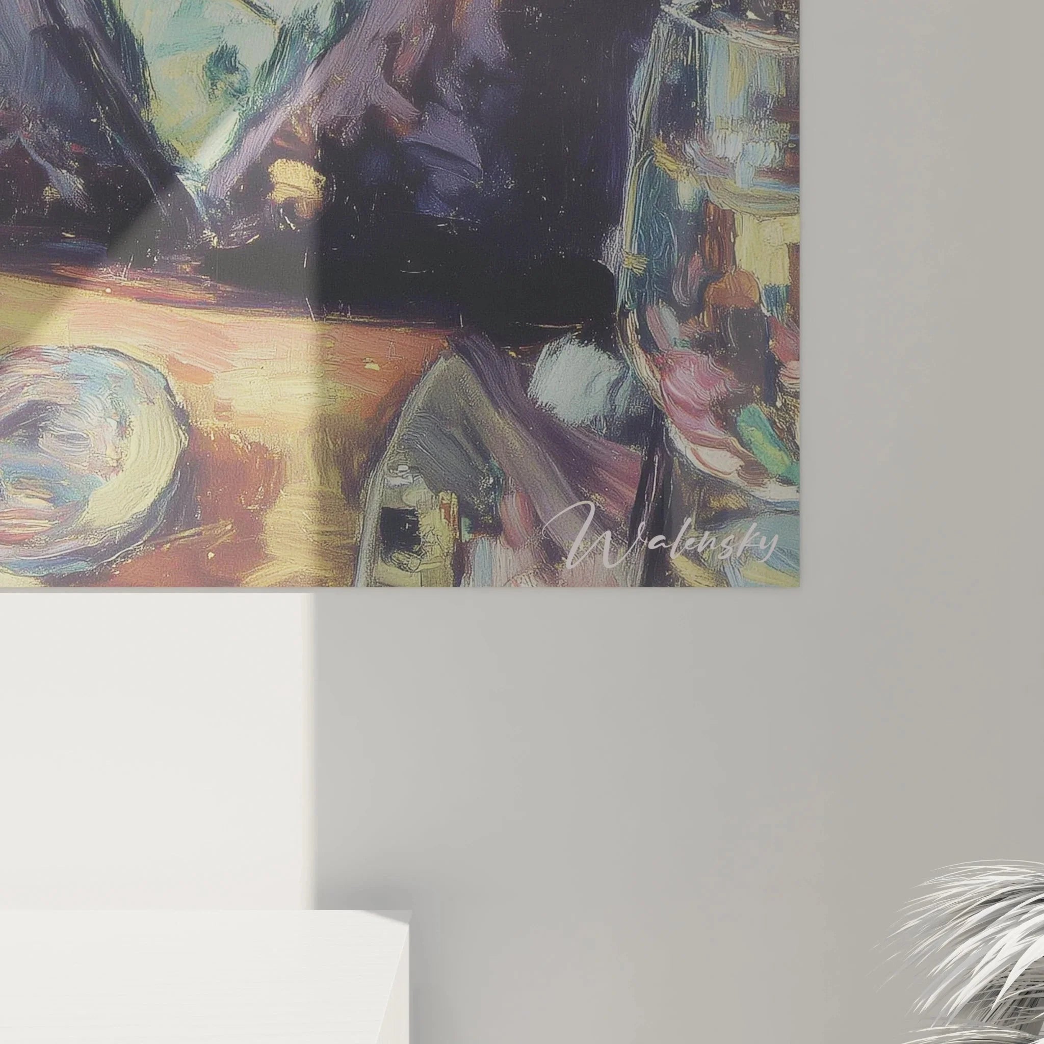 Gesamtansicht postimpressionistisches Wandbild Frauenporträt mit Stillleben-Elementen im Hintergrund