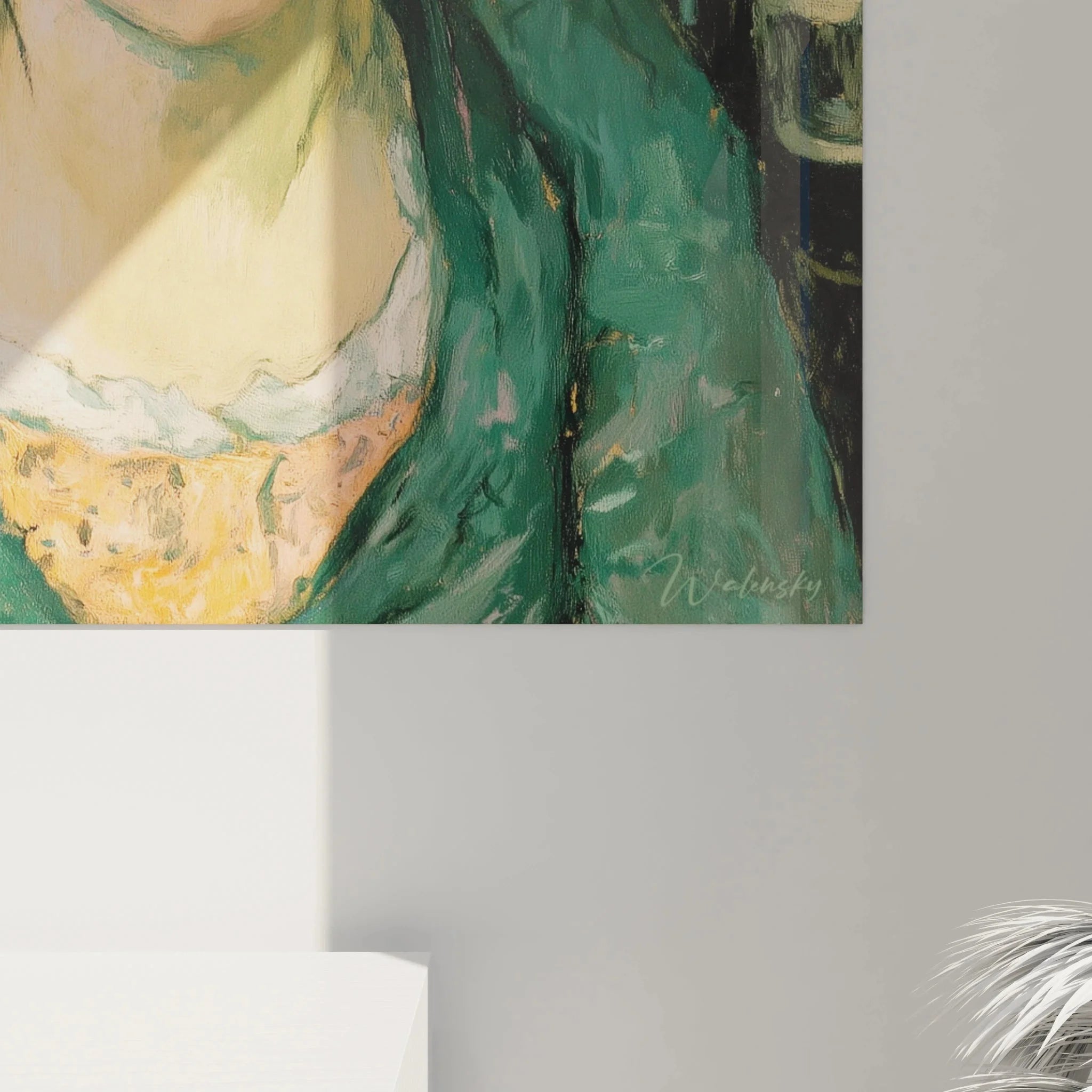 Gesamtansicht postimpressionistisches Wandbild mit Bohème Frauenporträt und Café Atmosphäre