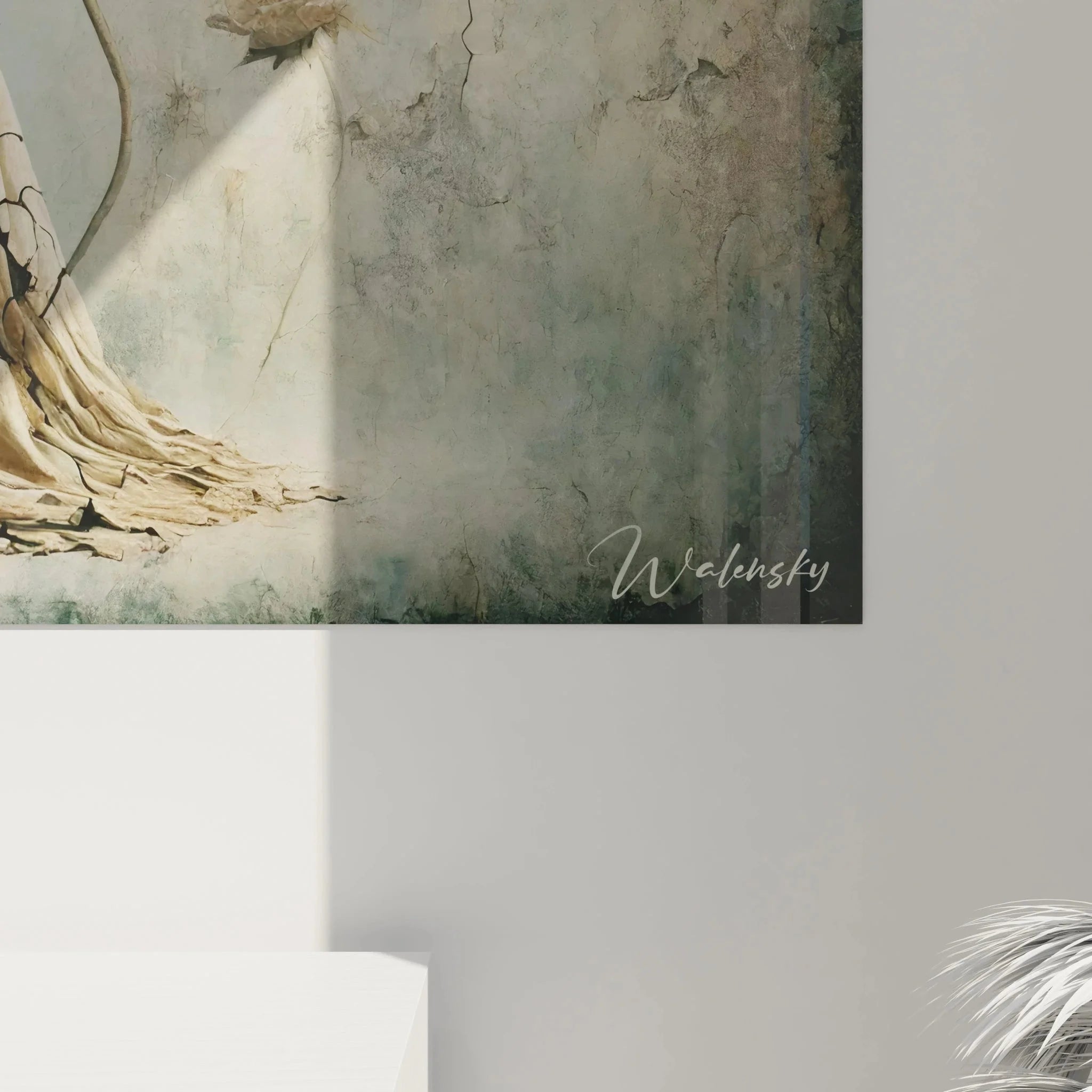 Gesamtansicht Wandbild Surrealismus mit floraler Frauenfigur und traumhafter Blütenkomposition