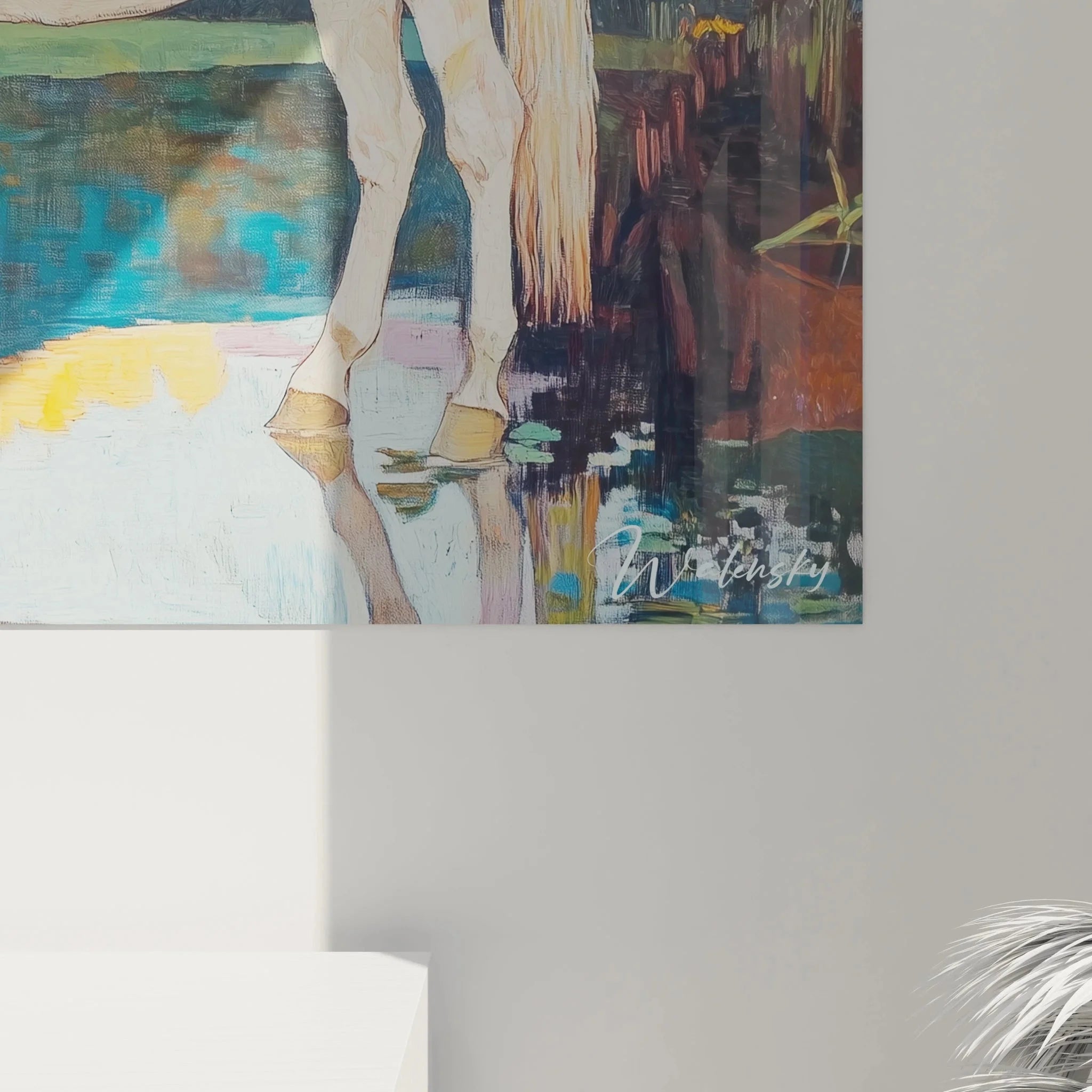 Gesamtansicht tropisches Pferd Wandbild Berge Palmen Post-Impressionismus Stil