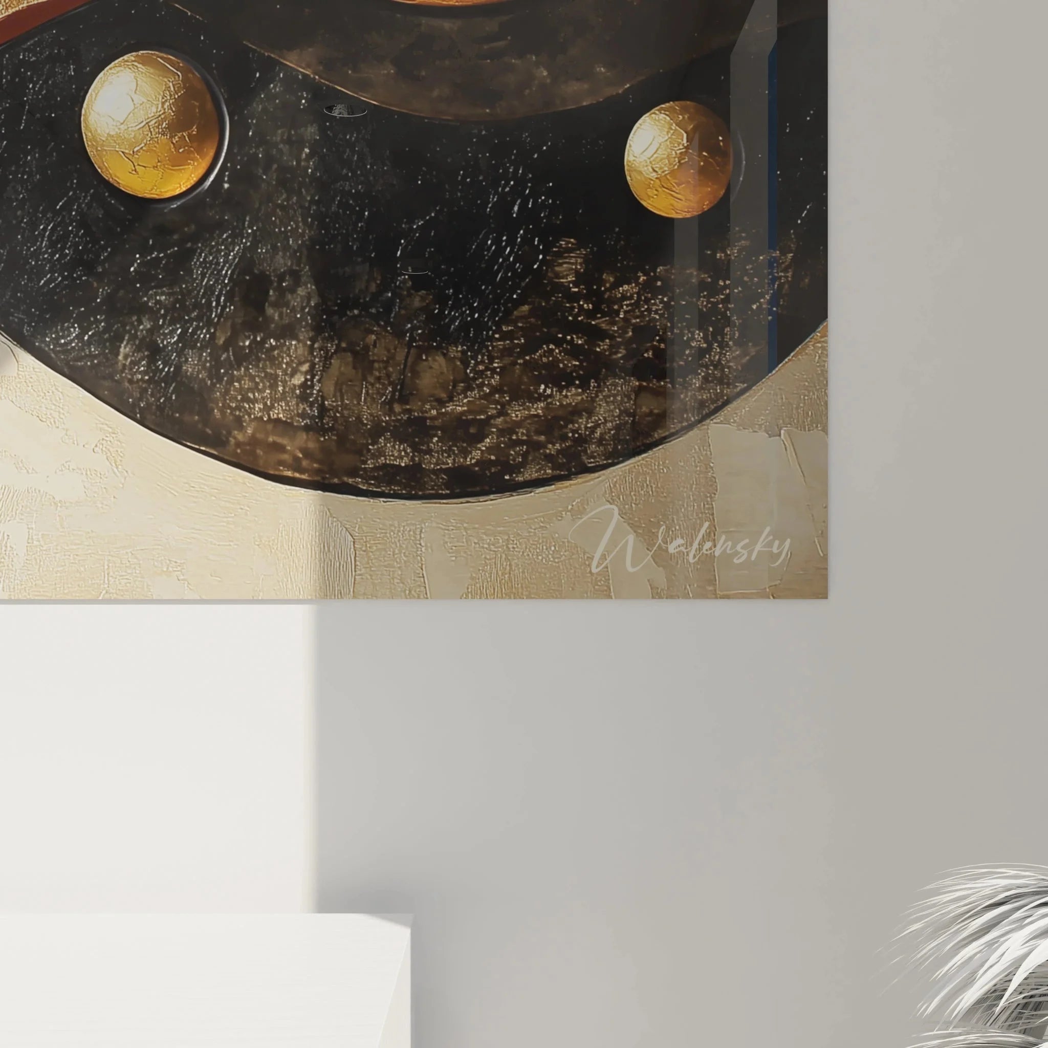 Gesamtansicht Wandbild abstrakte Wellen Afrika Edition mit warmen Erdtönen und Gold