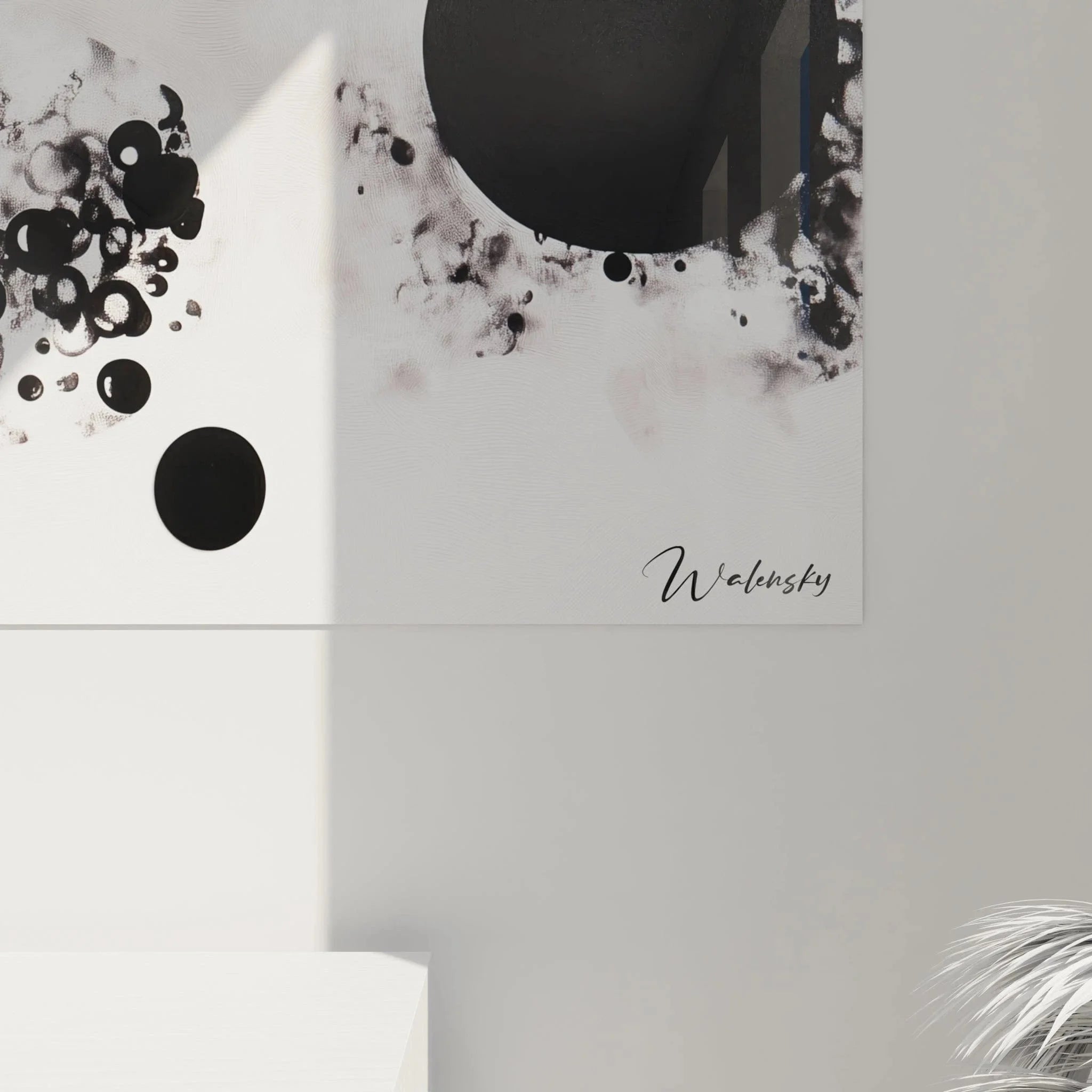 Gesamtansicht Wandbild abstrakte Kreise schwarz-weiß moderne Wandkunst Dalmatiner Optik Galerie