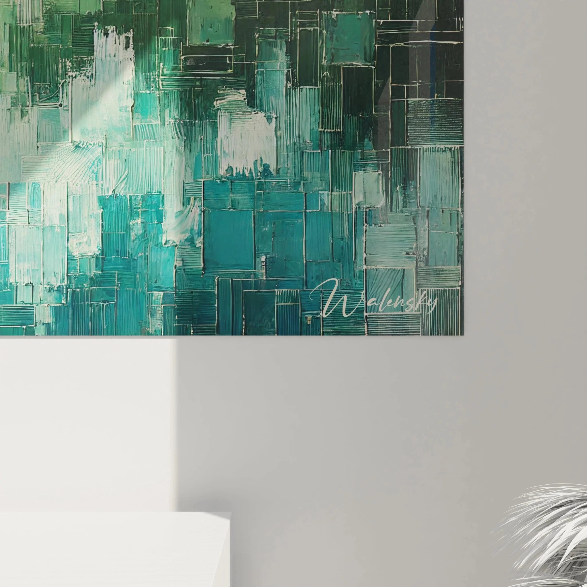 Gesamtansicht Wandbild abstrakte Komposition türkis expressionistische Kunst XXL Format