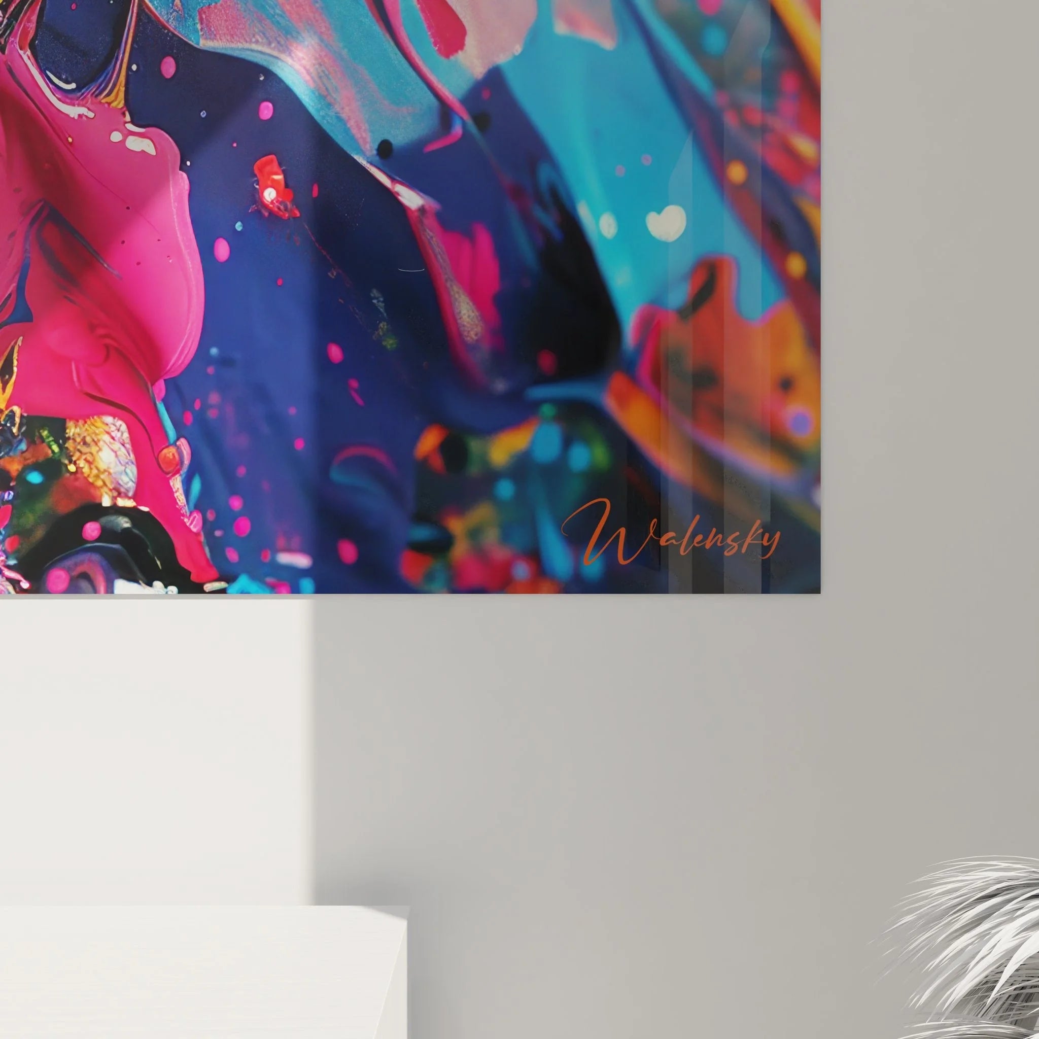 Gesamtansicht Wandbild abstrakte Kunst Farbexplosion in dynamischer Malerei-Optik