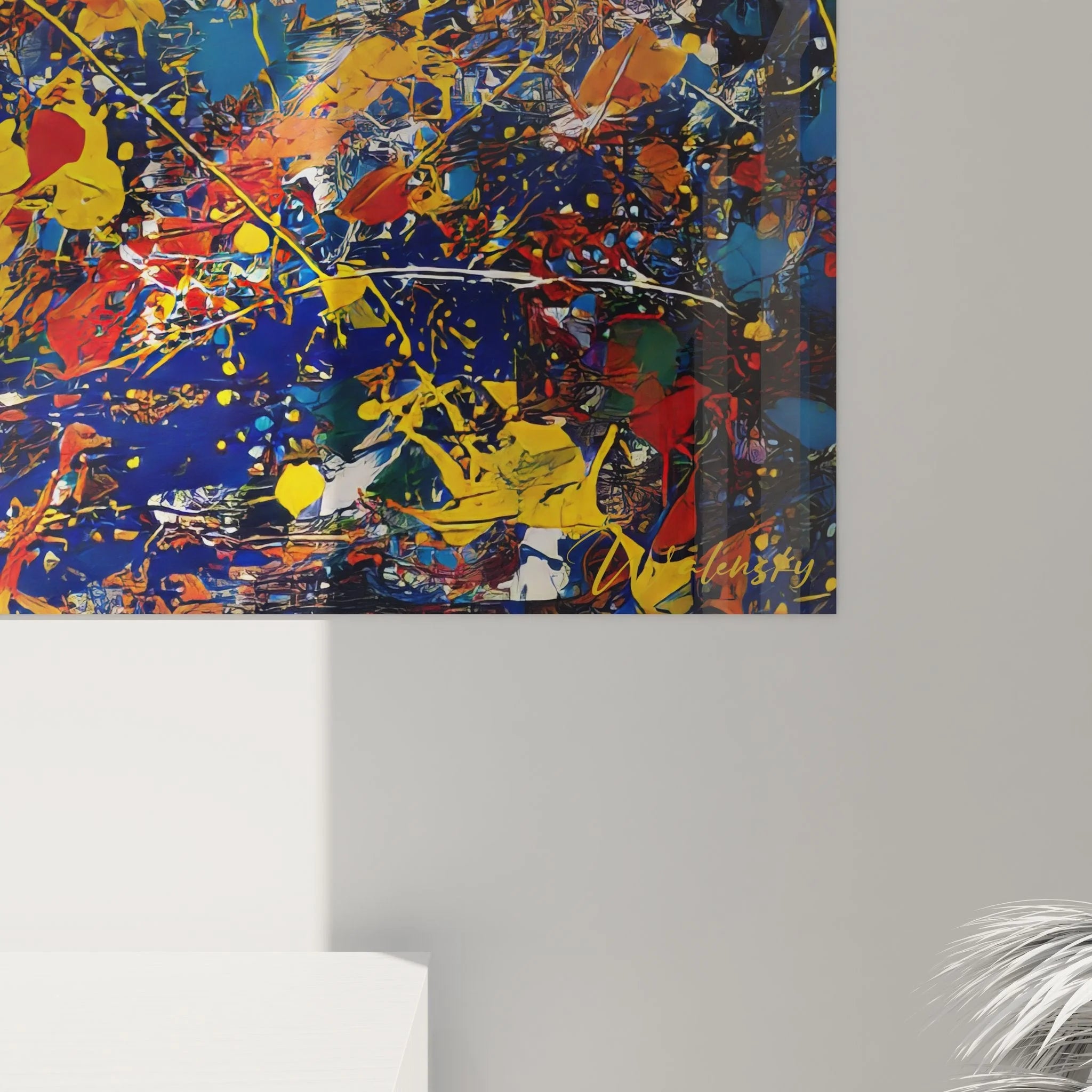 Gesamtansicht Wandbild abstrakte Kunst Farbexplosion Chaos moderne Wanddekoration