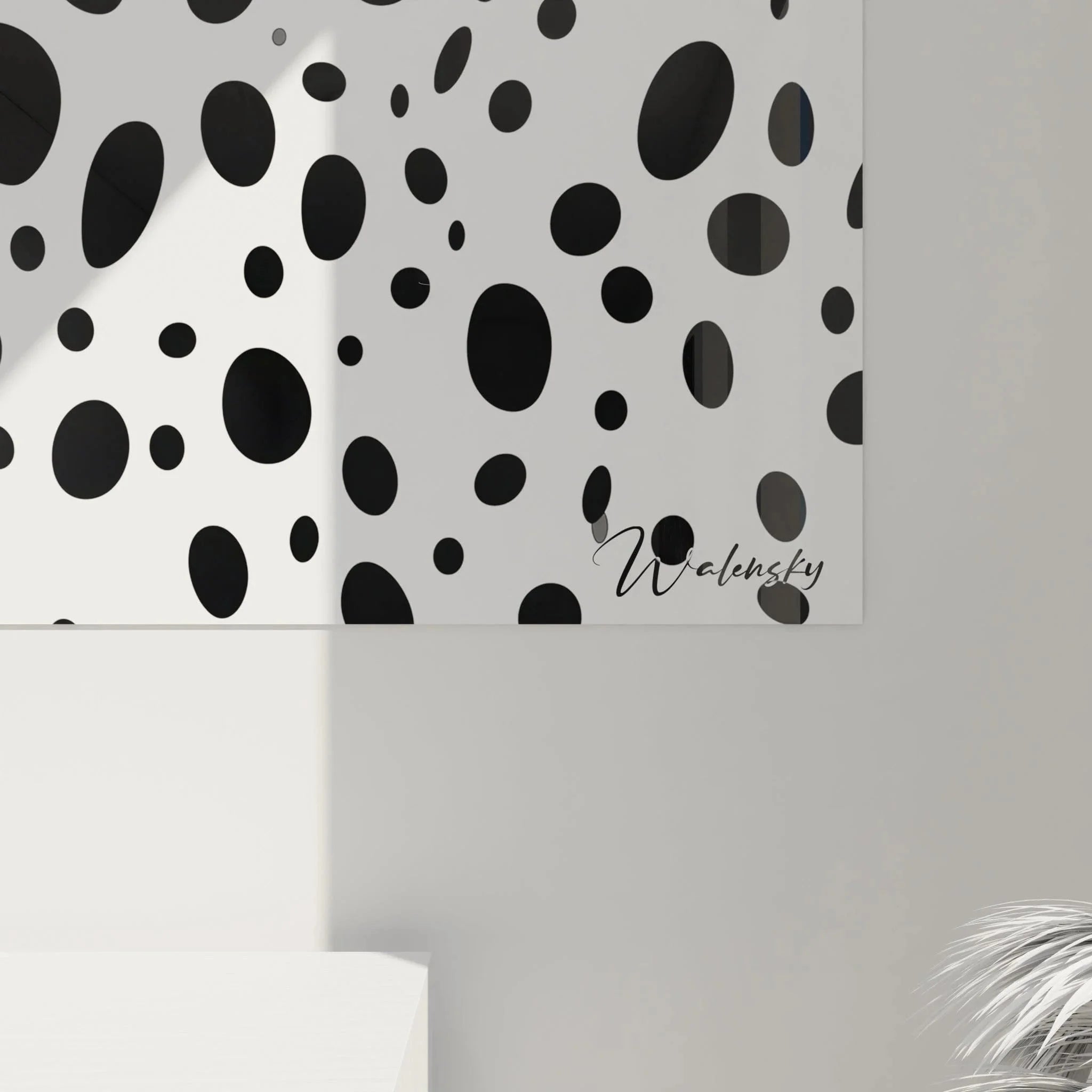 Gesamtansicht modernes Wandbild abstrakte Punkte schwarz-weiß Dalmatiner-Style XXL Format