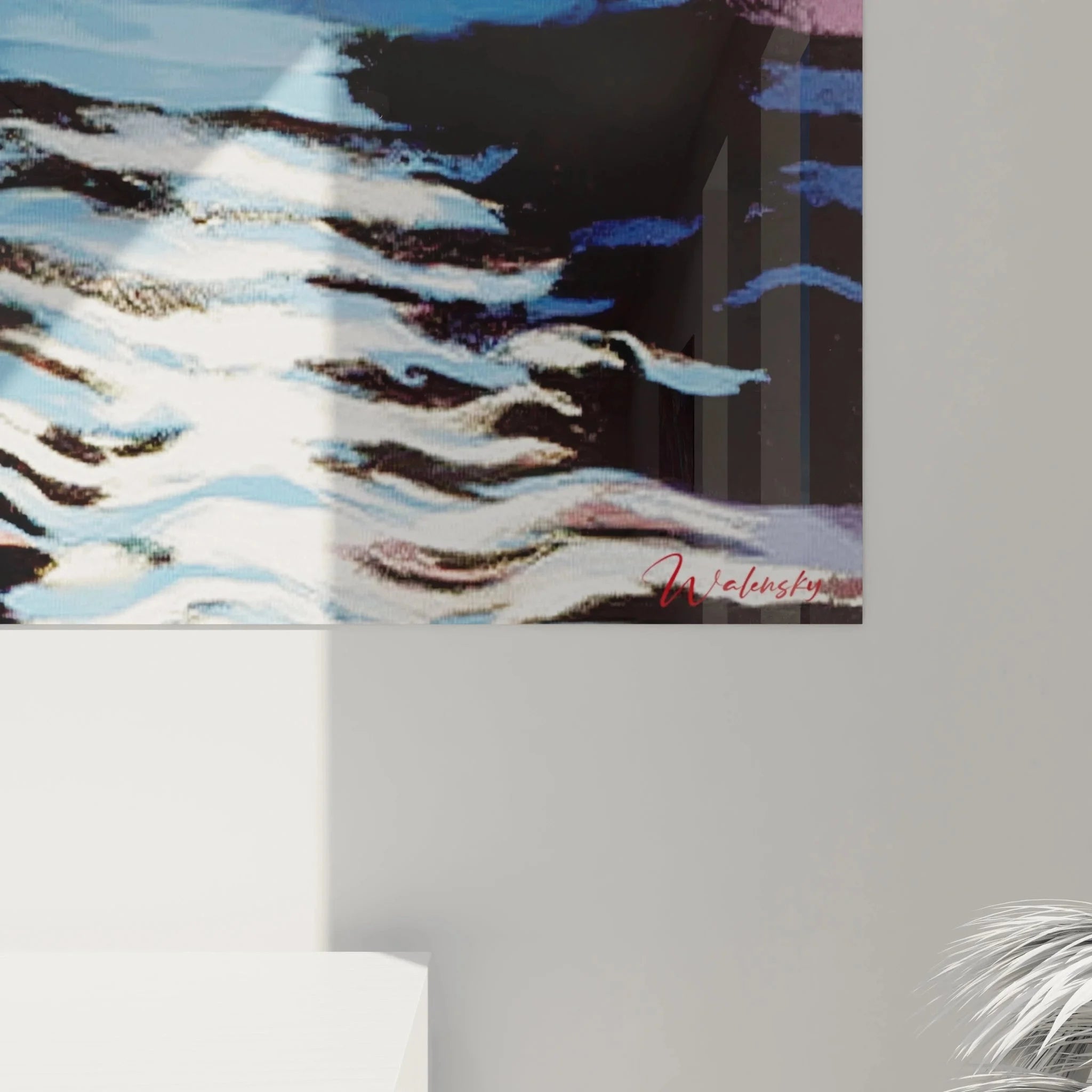 Gesamtansicht Wandbild abstrakte Wasserlandschaft Op Art Edition digitale Kunstwerk Wandgestaltung