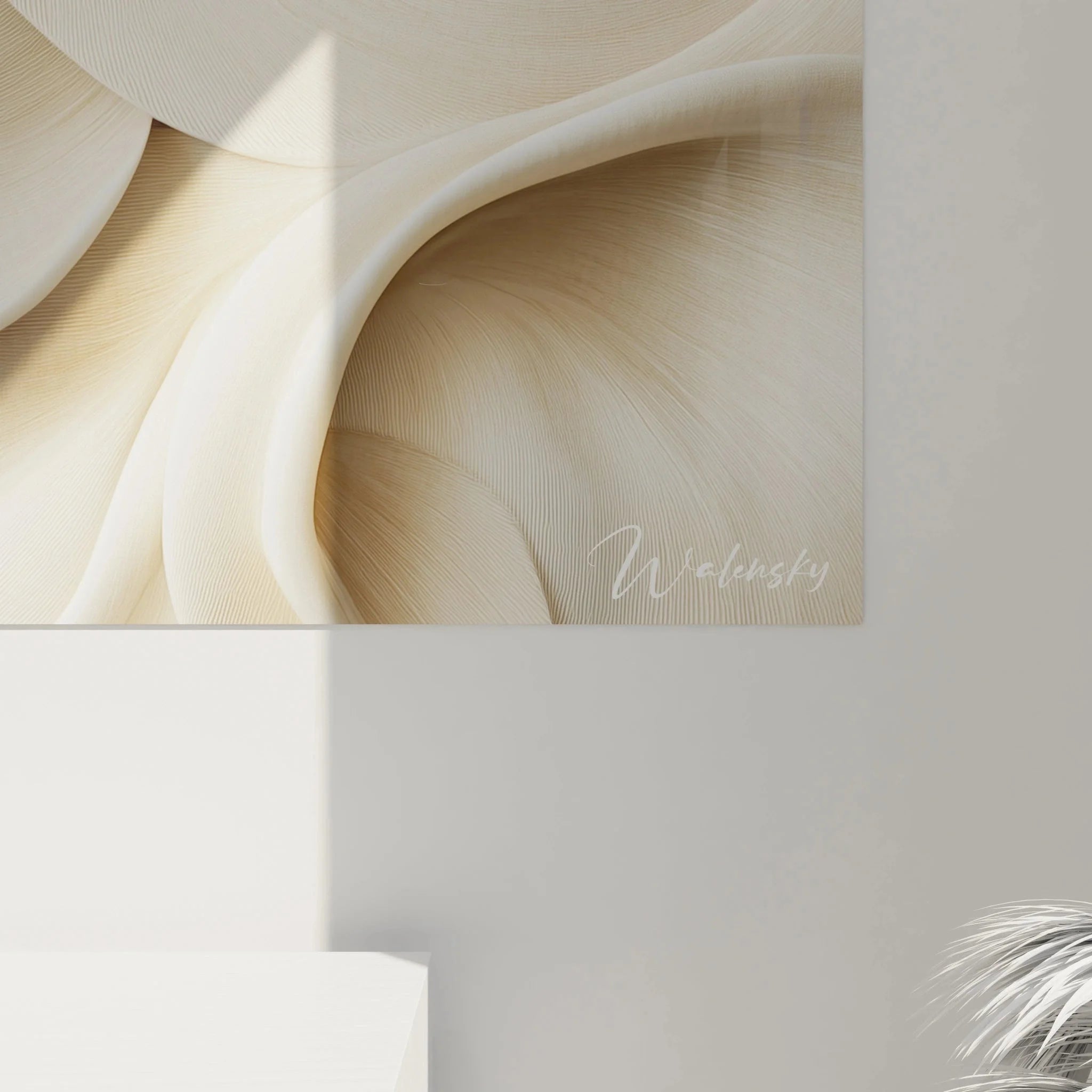 Gesamtansicht Wandbild abstrakte Wellen Beige, moderne Textur Abstrakte Leinwandkunst komplett