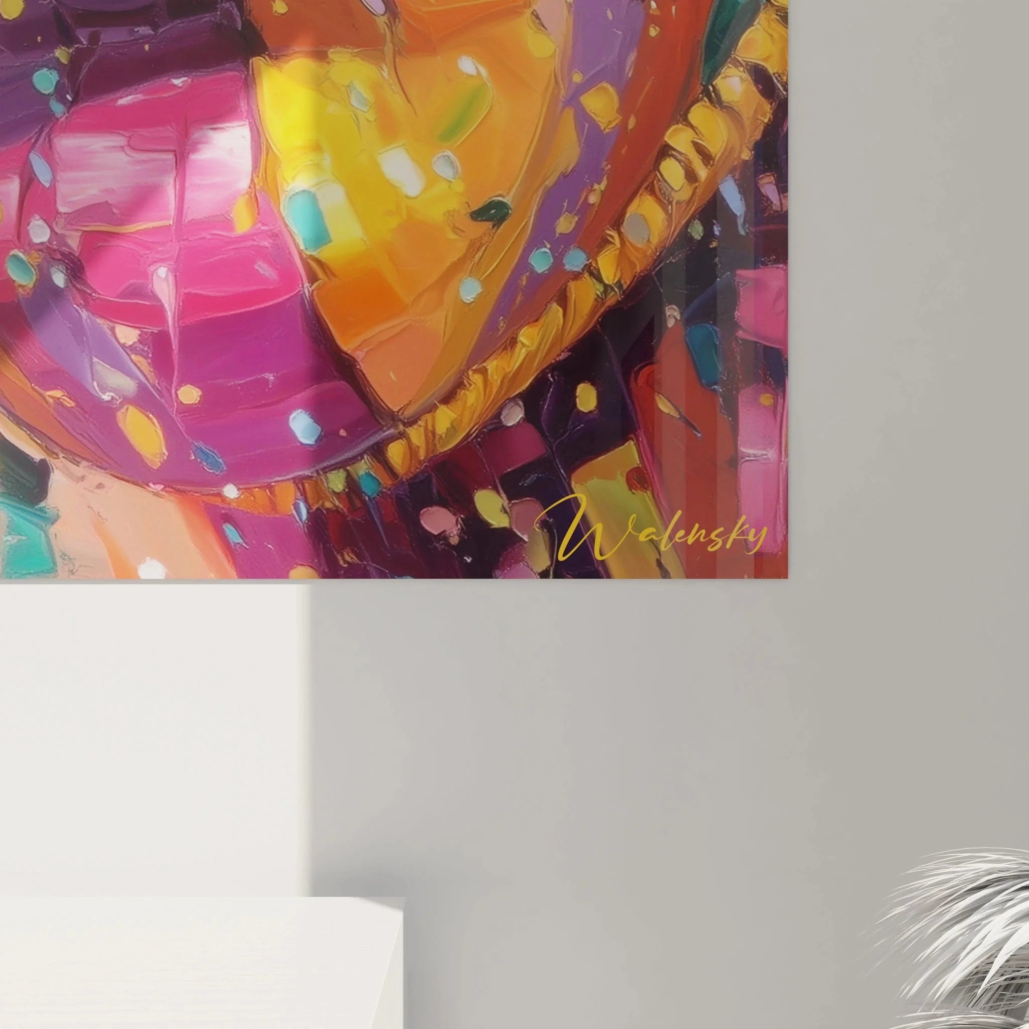 Gesamtansicht Wandbild afrikanische Maske bunt farbenfrohe ethnische Wandkunst moderne Dekoration