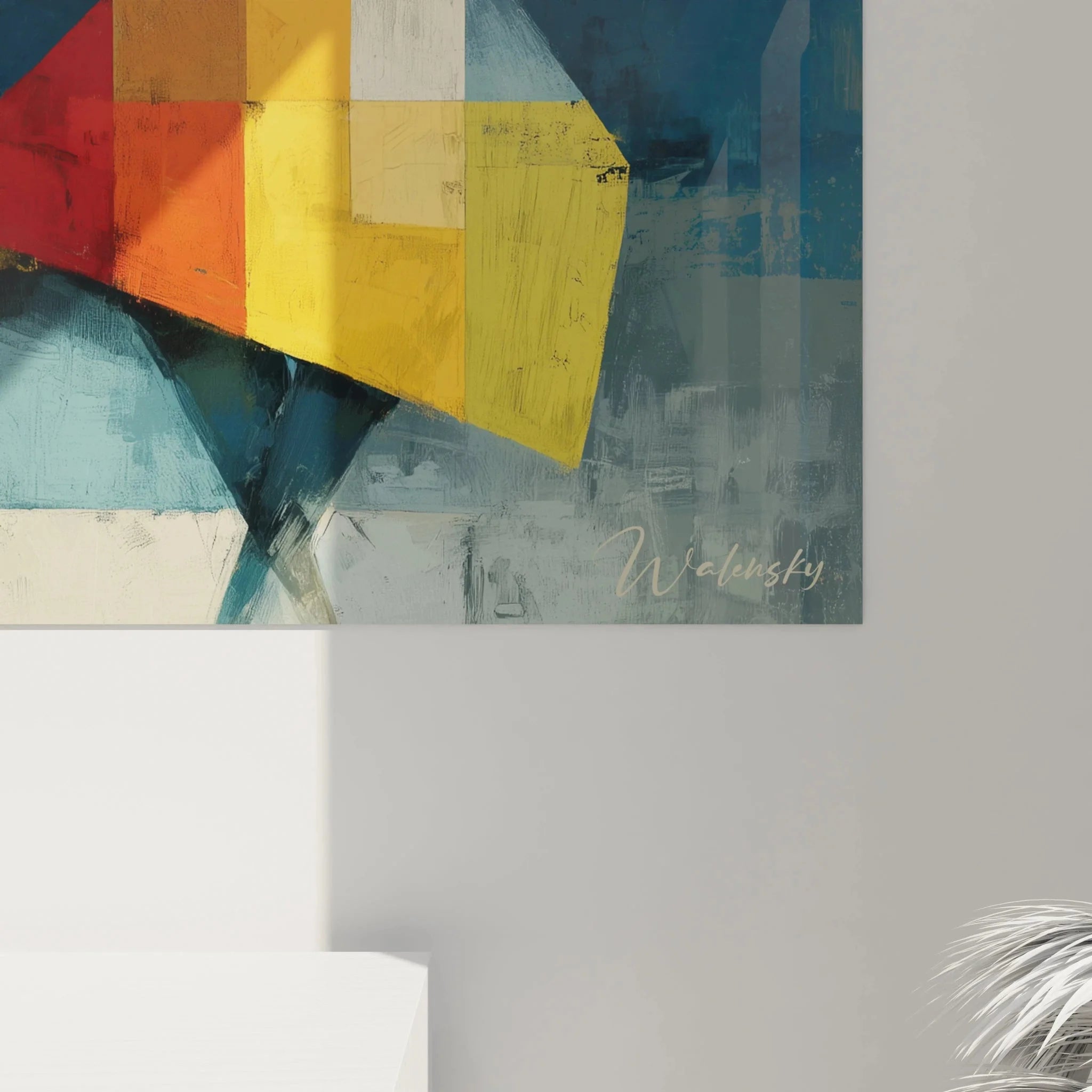 Gesamtansicht des kubistischen Wandbildes afrikanischer Tanz mit drei stilisierten Tänzerfiguren