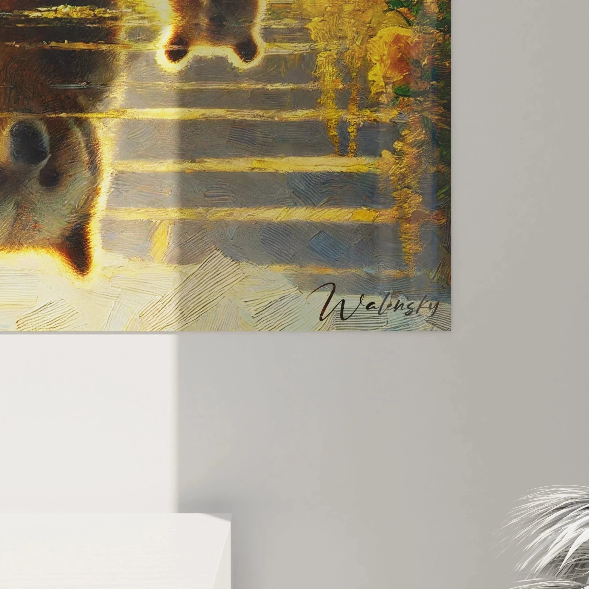 Gesamtansicht Wandbild Bärenfamilie Bergsee - XXL Format Naturmotiv mit Herbstlandschaft