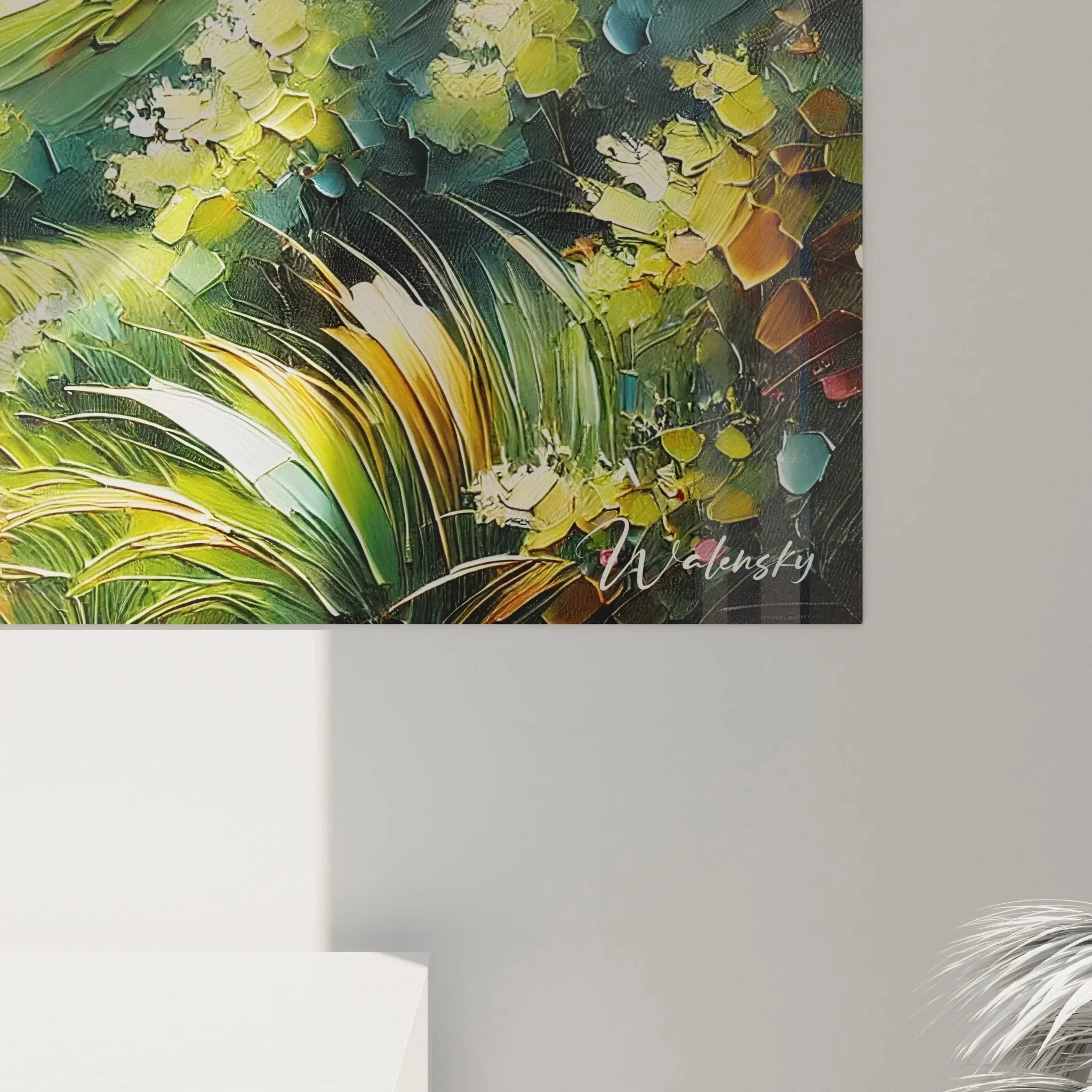 Gesamtansicht Wandbild Bergtal grün mit malerischem Pfad durch Alpen Berg Edition XXL