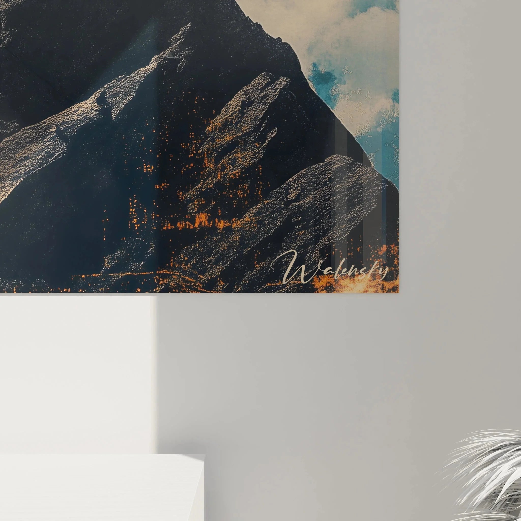 Gesamtansicht Wandbild Caspar David Friedrich - Mann Bergspitze mit surrealer Himmelsöffnung