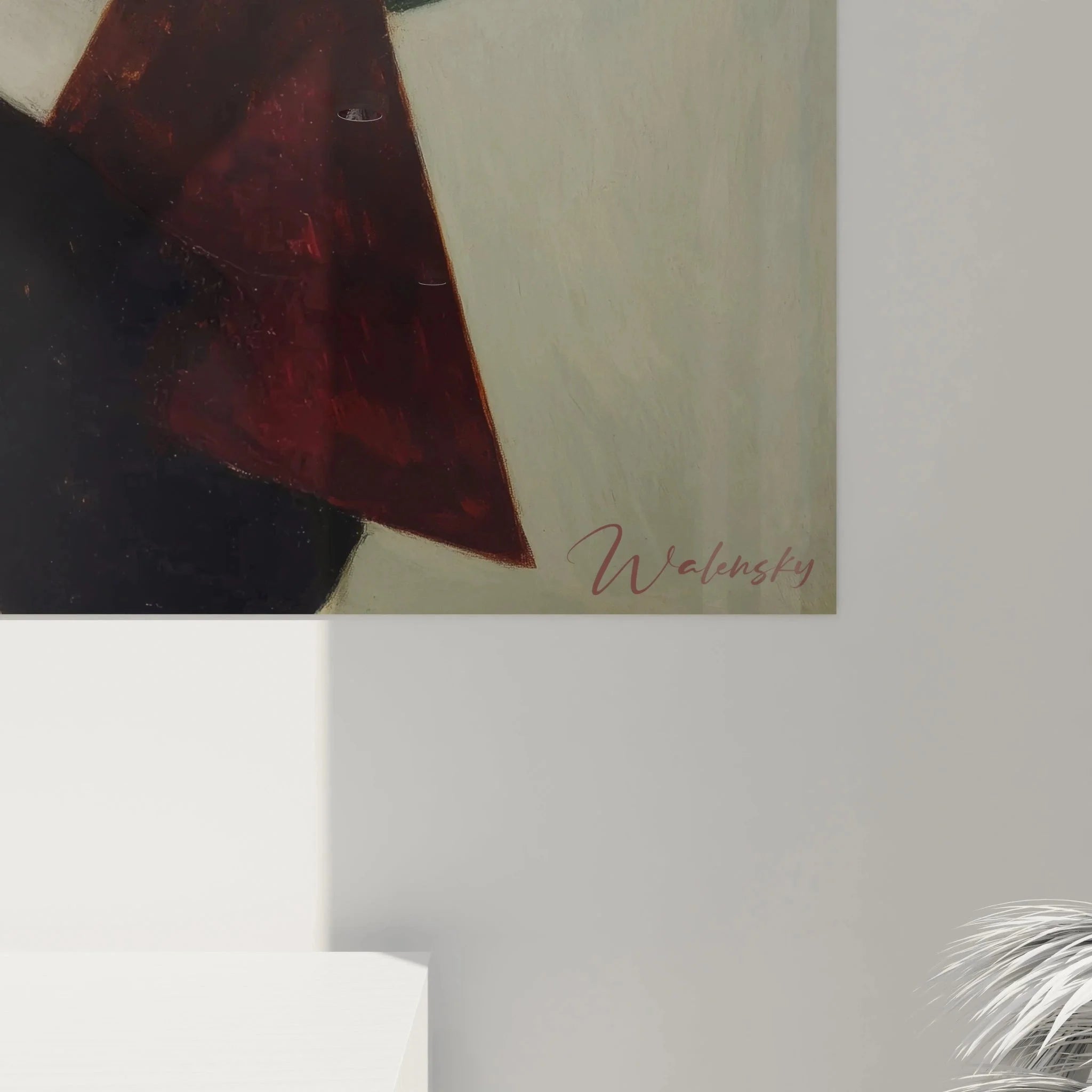 Gesamtansicht Wandbild abstrakte dadaistische Komposition mit transparenten Elementen