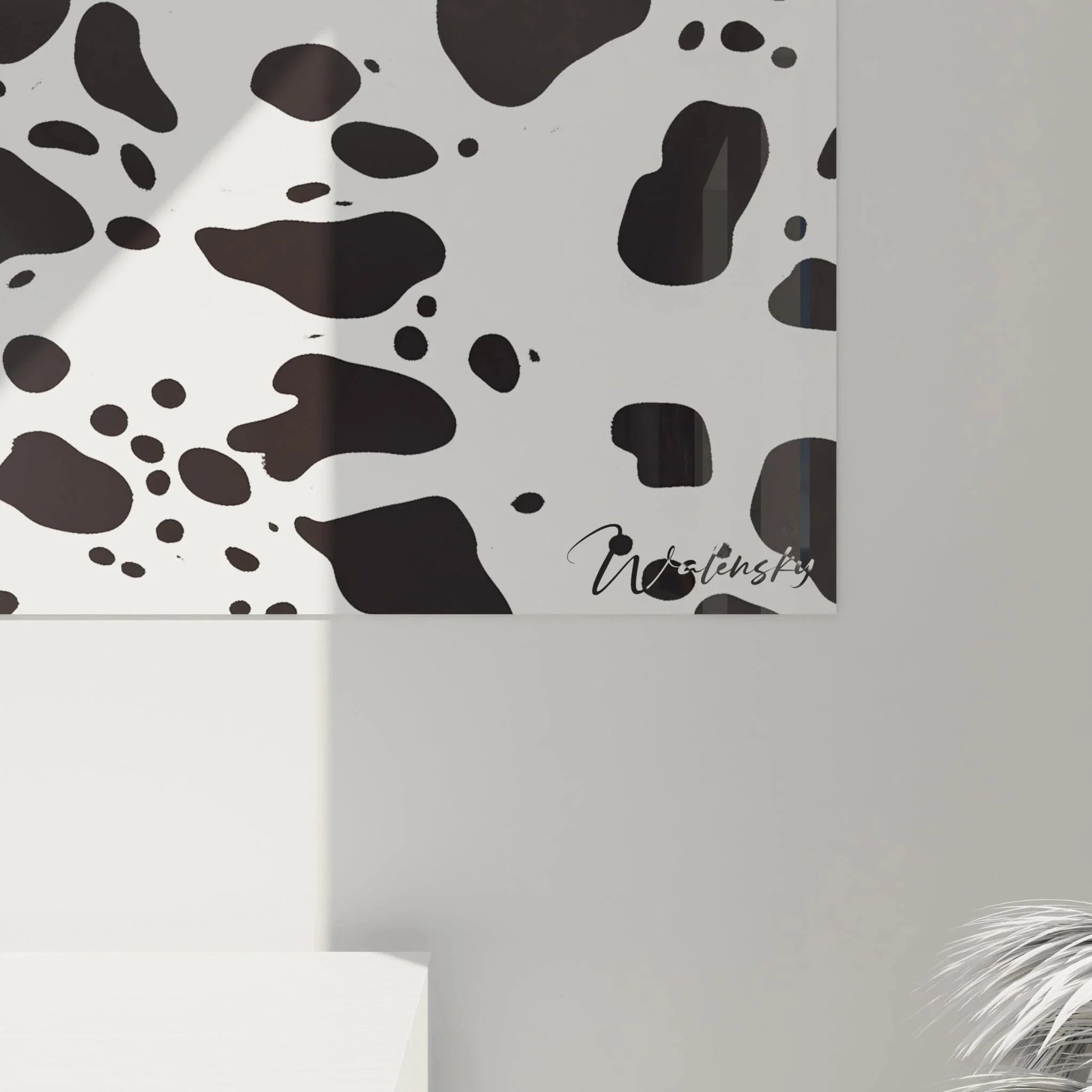 Gesamtansicht Wandbild Dalmatiner Muster schwarz-weiße abstrakte Punkte moderne Wandgestaltung XXL